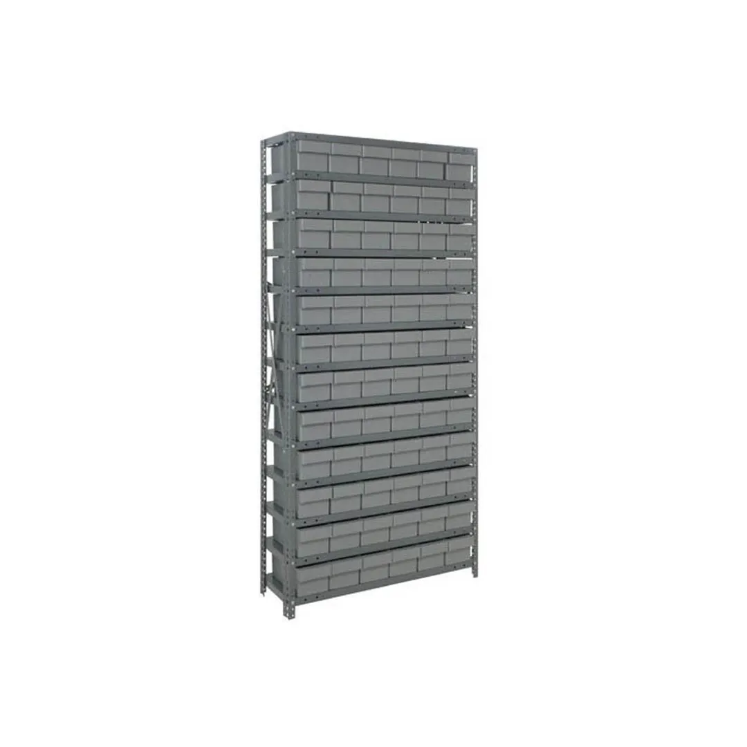 Quantum 1275-601 Heavy-Duty Galvanized Steel 13 Shelf Shelving Unit w/ 72 Bins Capacity