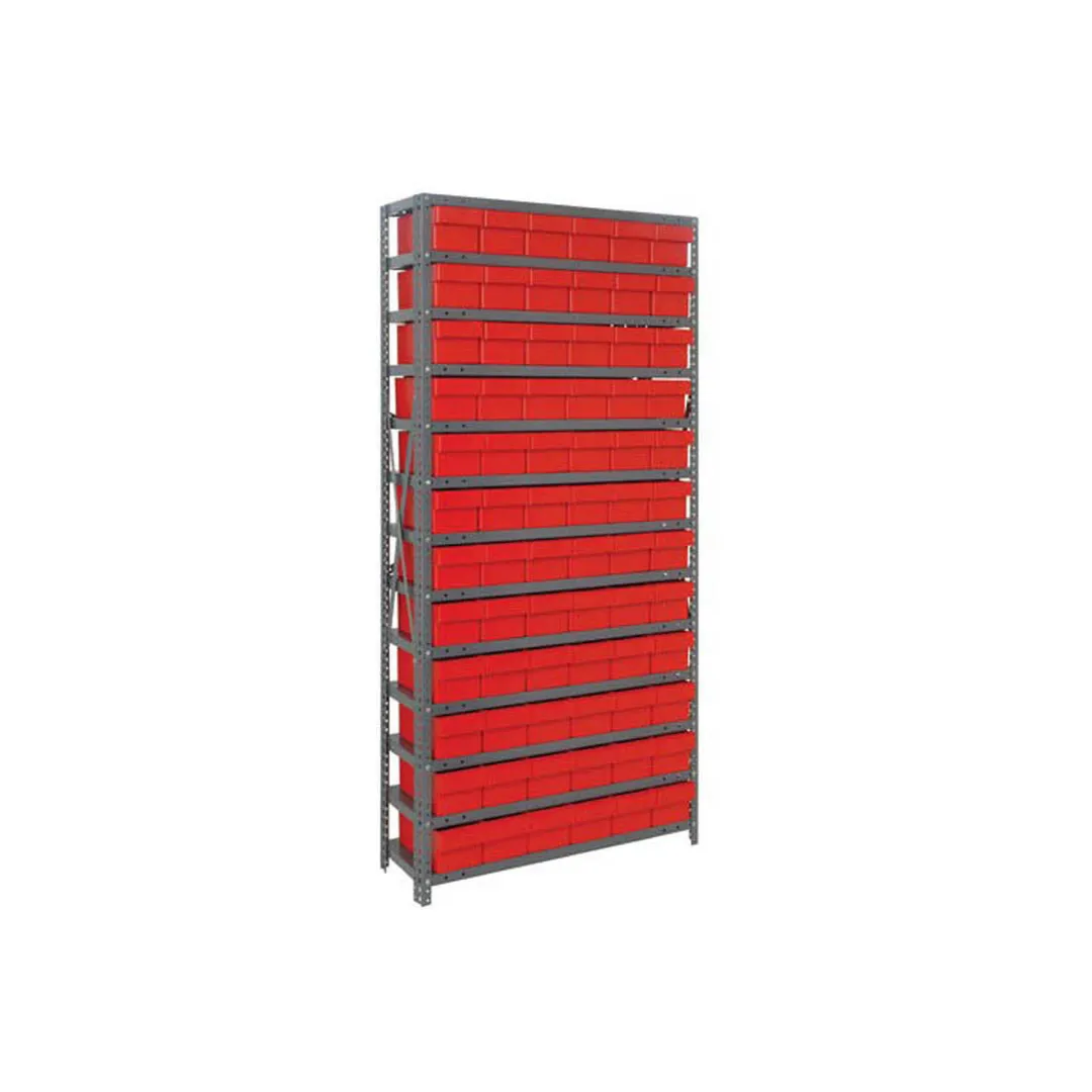 Quantum 1275-601 Heavy-Duty Galvanized Steel 13 Shelf Shelving Unit w/ 72 Bins Capacity