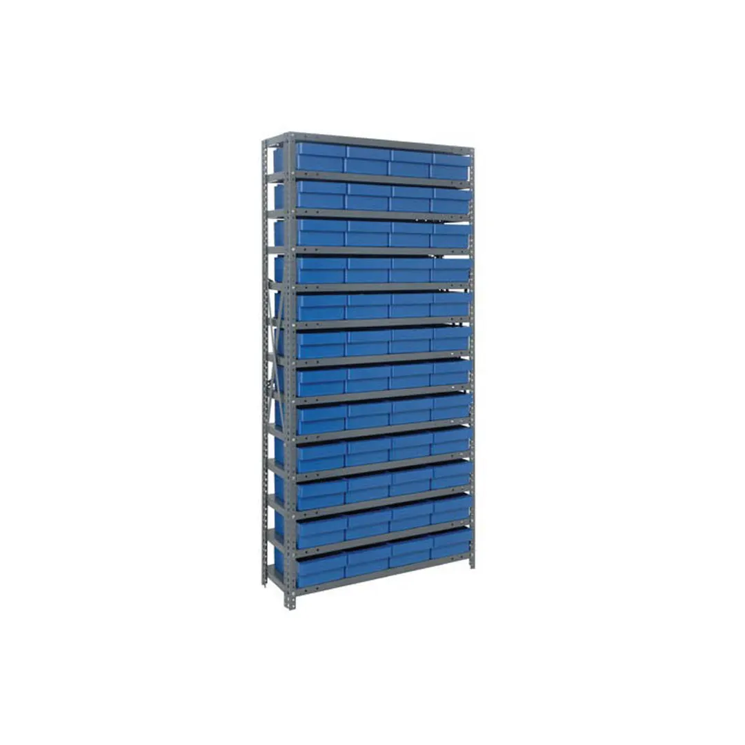 Quantum 1275-701 Heavy-Duty Galvanized Steel 13 Shelf Shelving Unit w/ 48 Bins Capacity