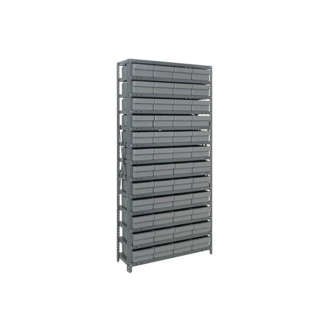 Quantum 1275-701 Heavy-Duty Galvanized Steel 13 Shelf Shelving Unit w/ 48 Bins Capacity