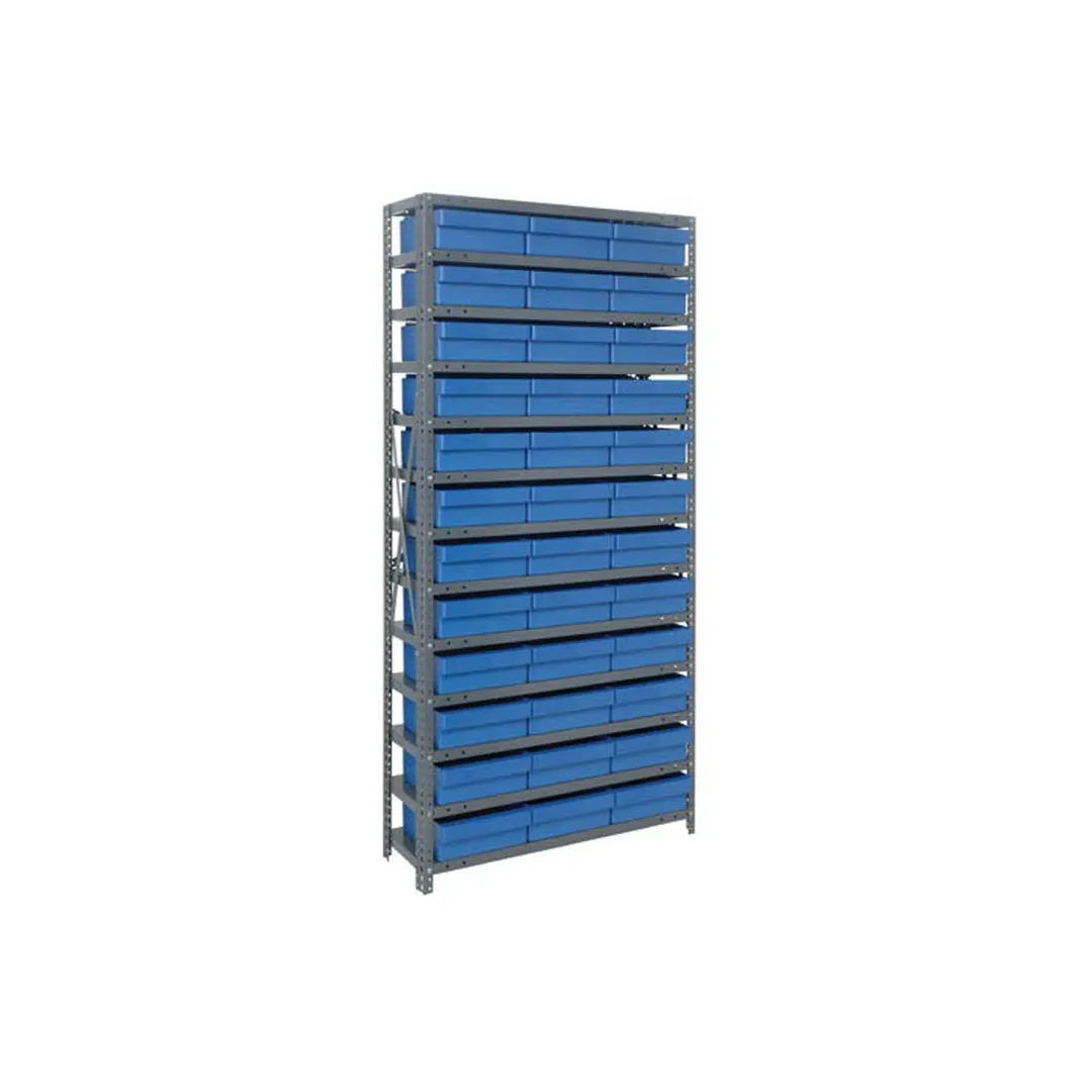 Quantum 1275-801 Heavy-Duty Galvanized Steel 13 Shelf Shelving Unit w/ 36 Bins Capacity