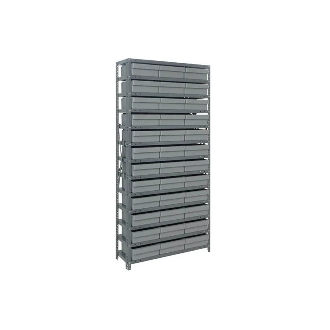Quantum 1275-801 Heavy-Duty Galvanized Steel 13 Shelf Shelving Unit w/ 36 Bins Capacity