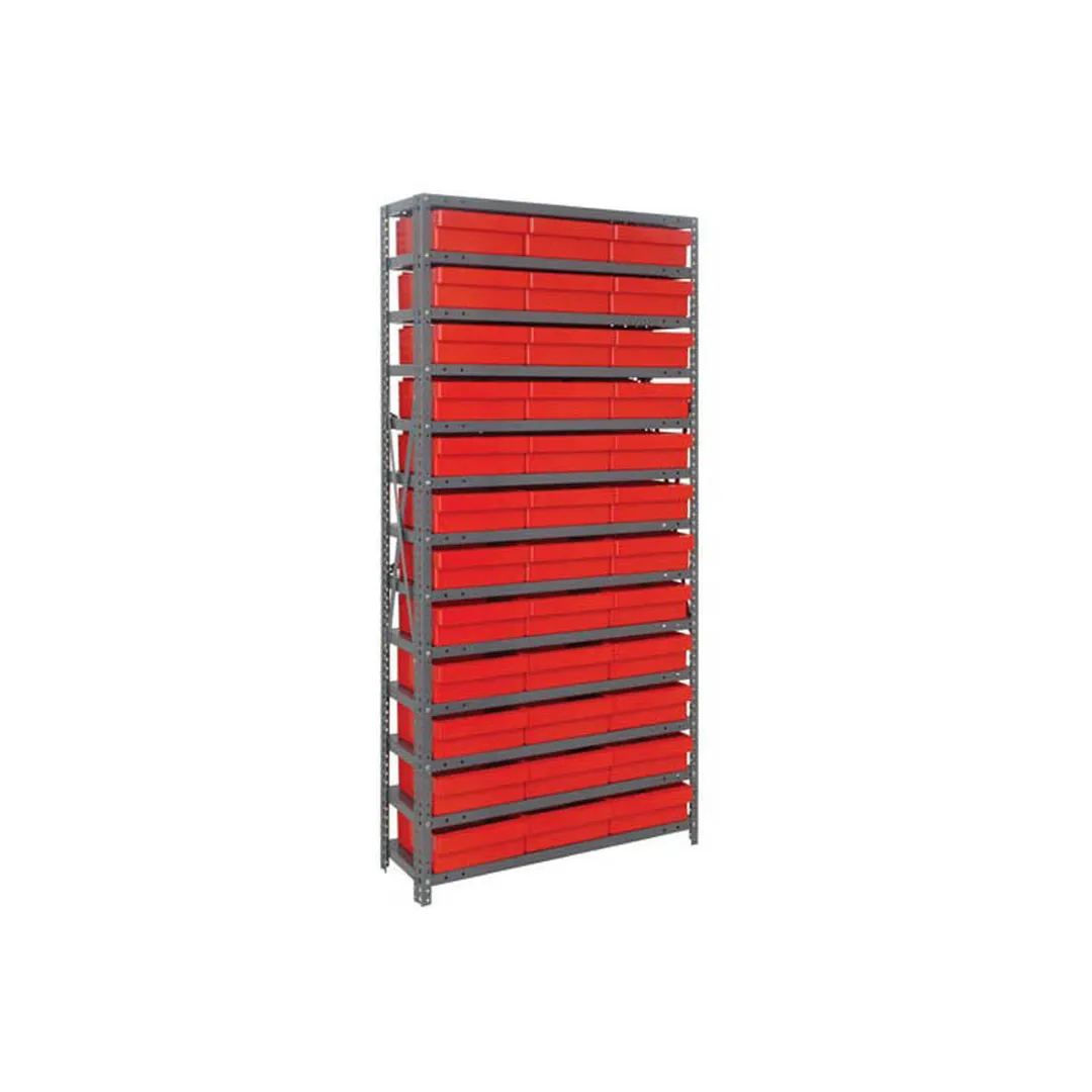 Quantum 1275-801 Heavy-Duty Galvanized Steel 13 Shelf Shelving Unit w/ 36 Bins Capacity