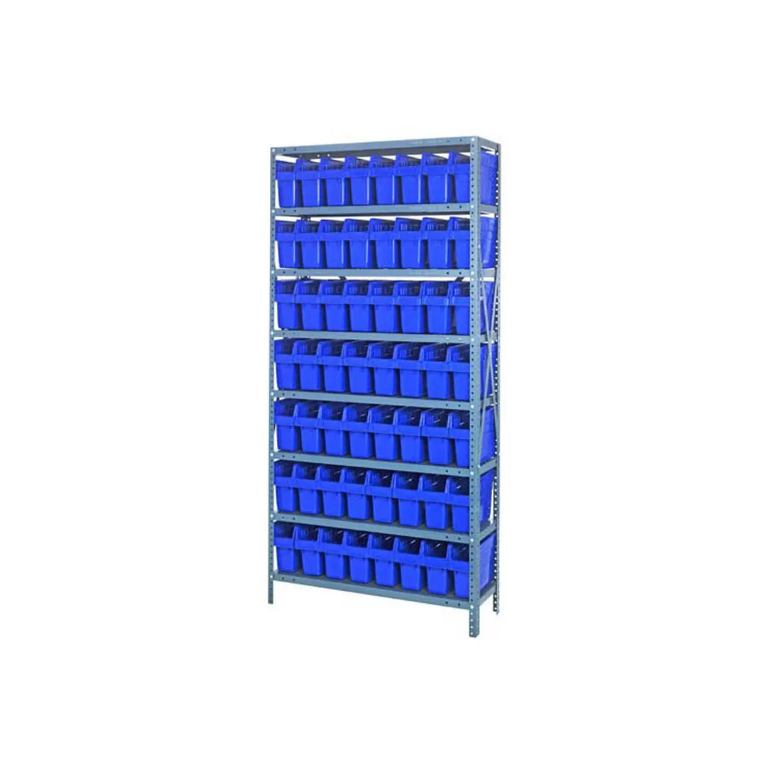 Quantum 1275-SB801 Heavy-Duty Galvanized Steel 8 Shelf Shelving Unit w/ 56 Bins Capacity 
