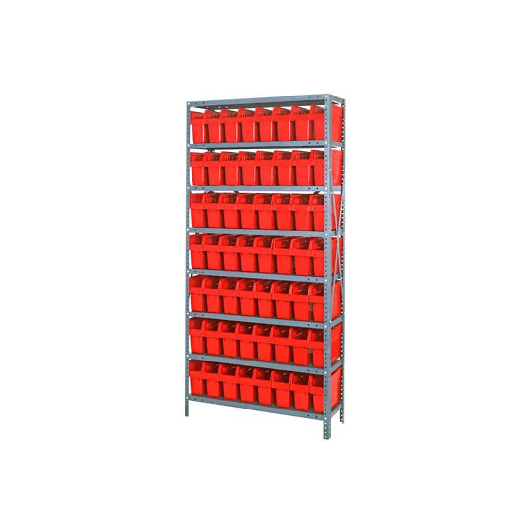 Quantum 1275-SB801 Heavy-Duty Galvanized Steel 8 Shelf Shelving Unit w/ 56 Bins Capacity 