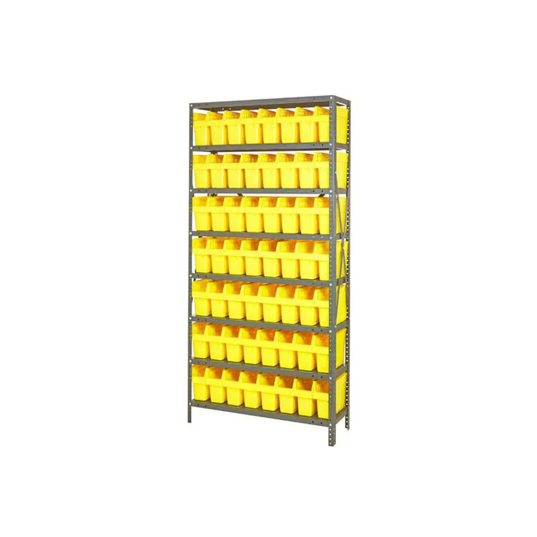 Quantum 1275-SB801 Heavy-Duty Galvanized Steel 8 Shelf Shelving Unit w/ 56 Bins Capacity 