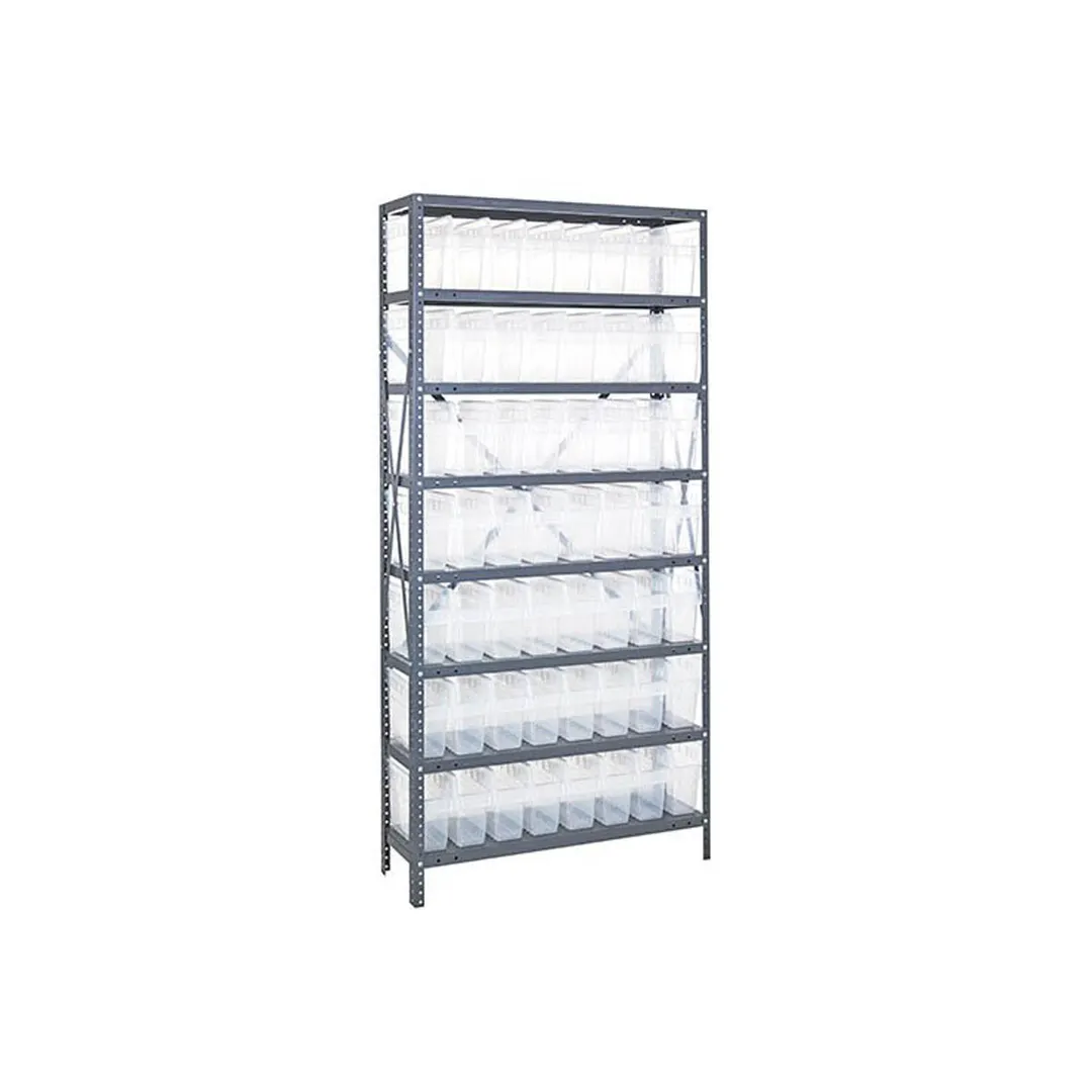 Quantum 1275-SB801CL Heavy-Duty Galvanized Steel 8 Shelf Shelving Unit w/ 56 Clear Bins Capacity 