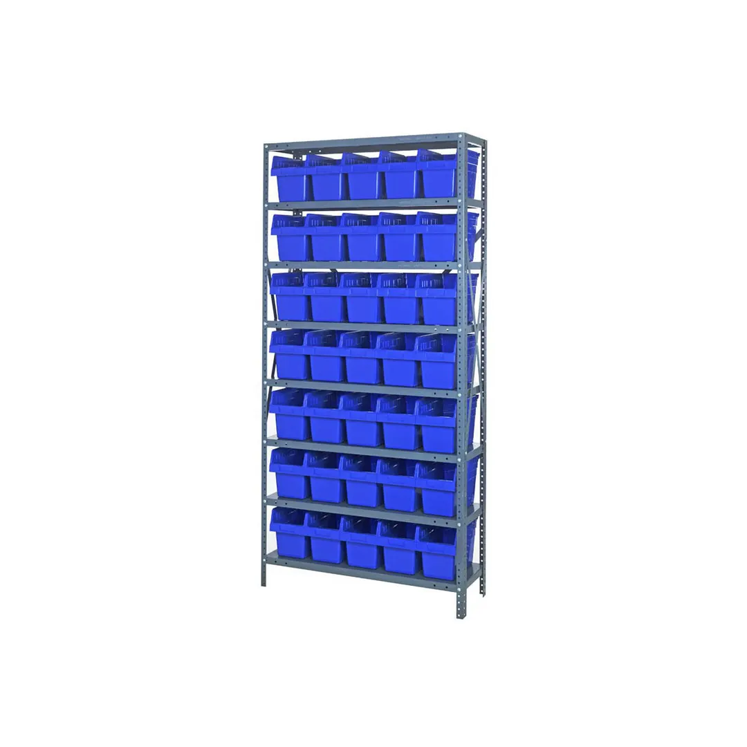 Quantum 1275-SB802 Heavy-Duty Galvanized Steel 8 Shelf Shelving Unit w/ 35 Bins Capacity 