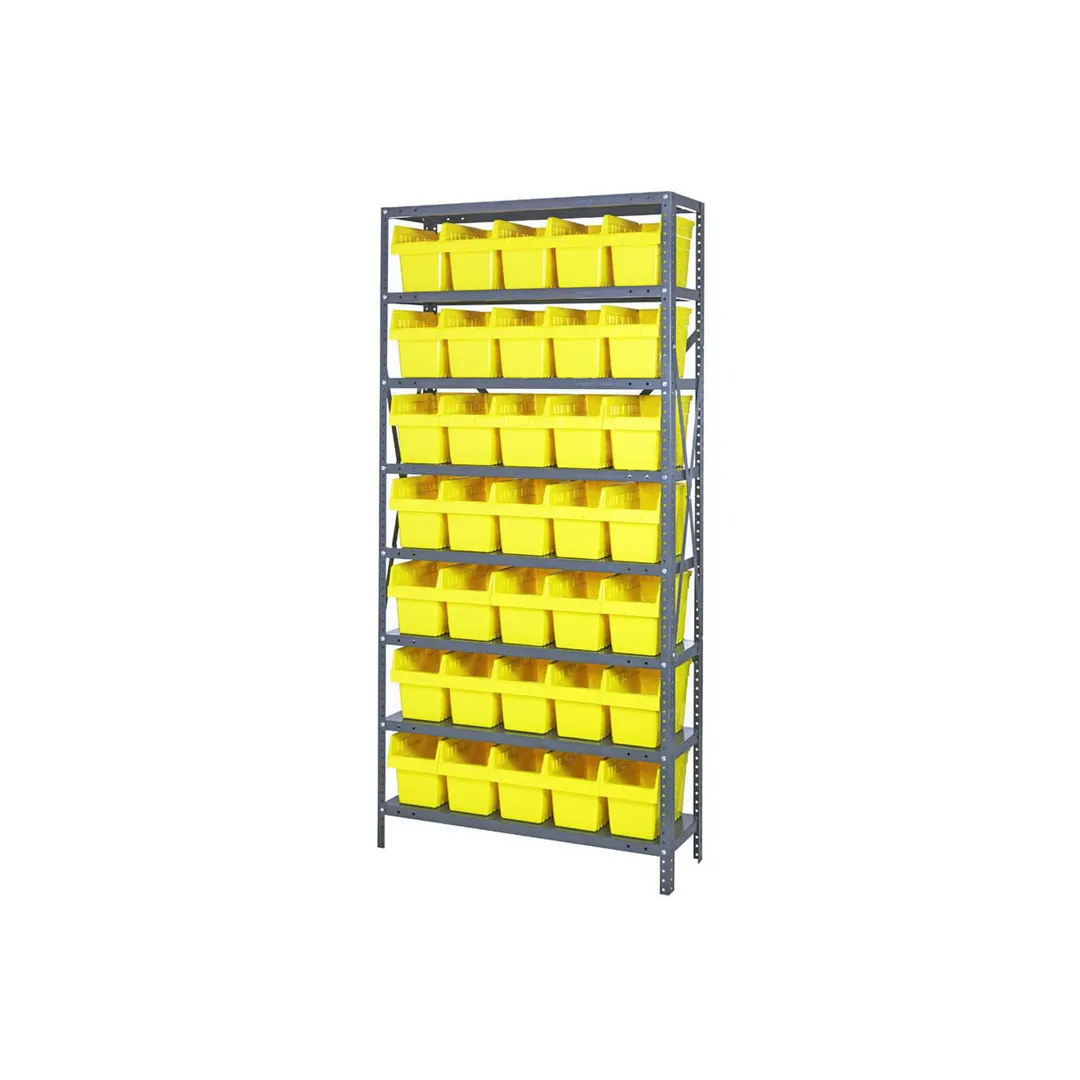 Quantum 1275-SB802 Heavy-Duty Galvanized Steel 8 Shelf Shelving Unit w/ 35 Bins Capacity 