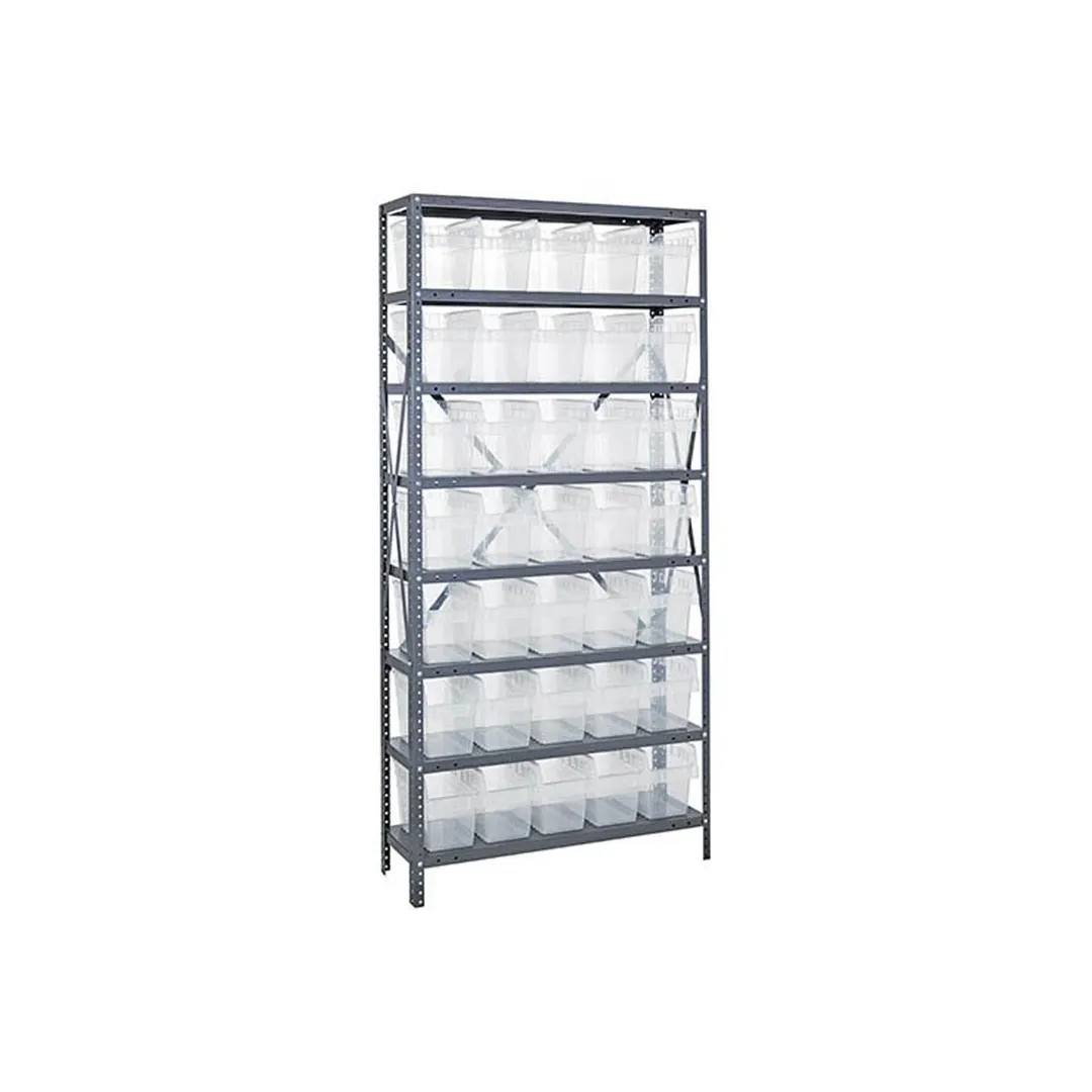 Quantum 1275-SB802CL Heavy-Duty Galvanized Steel 8 Shelf Shelving Unit w/ 35 Clear Bins Capacity 