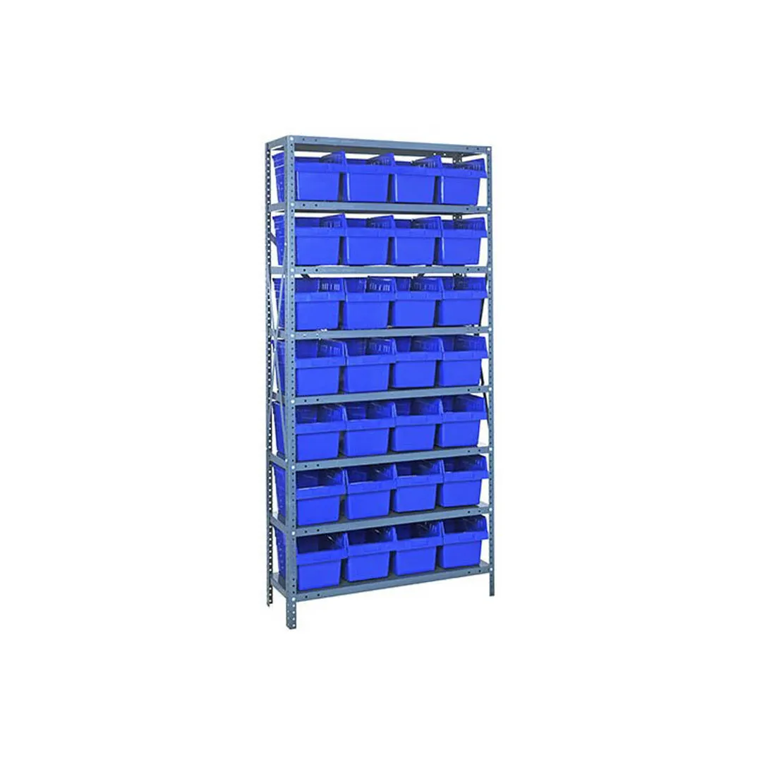 Quantum 1275-SB807 Heavy-Duty Galvanized Steel 8 Shelf Shelving Unit w/ 28 Bins Capacity 