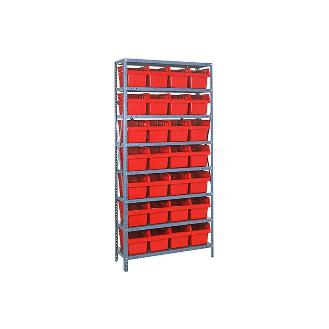 Quantum 1275-SB807 Heavy-Duty Galvanized Steel 8 Shelf Shelving Unit w/ 28 Bins Capacity 