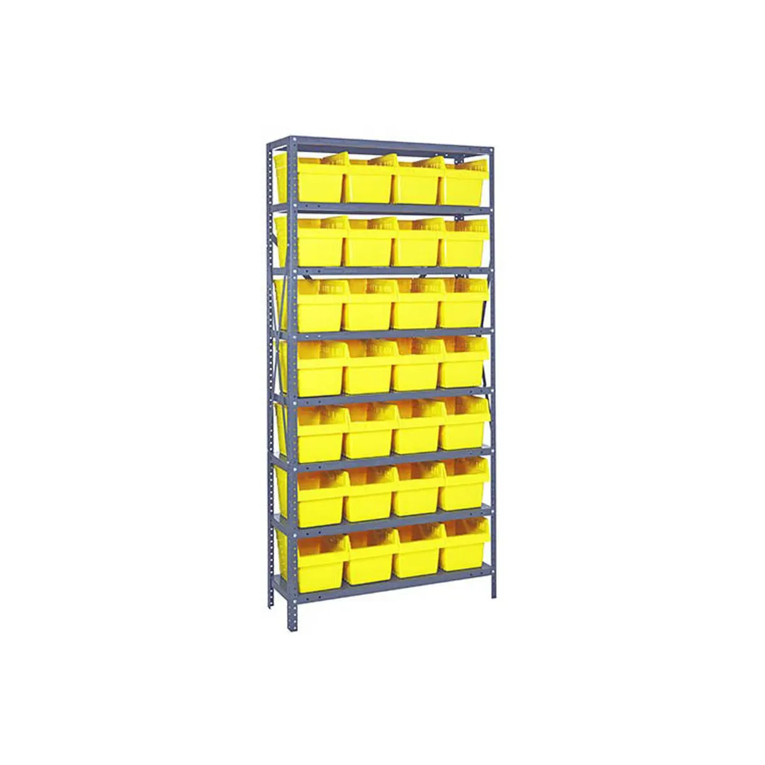 Quantum 1275-SB807 Heavy-Duty Galvanized Steel 8 Shelf Shelving Unit w/ 28 Bins Capacity 
