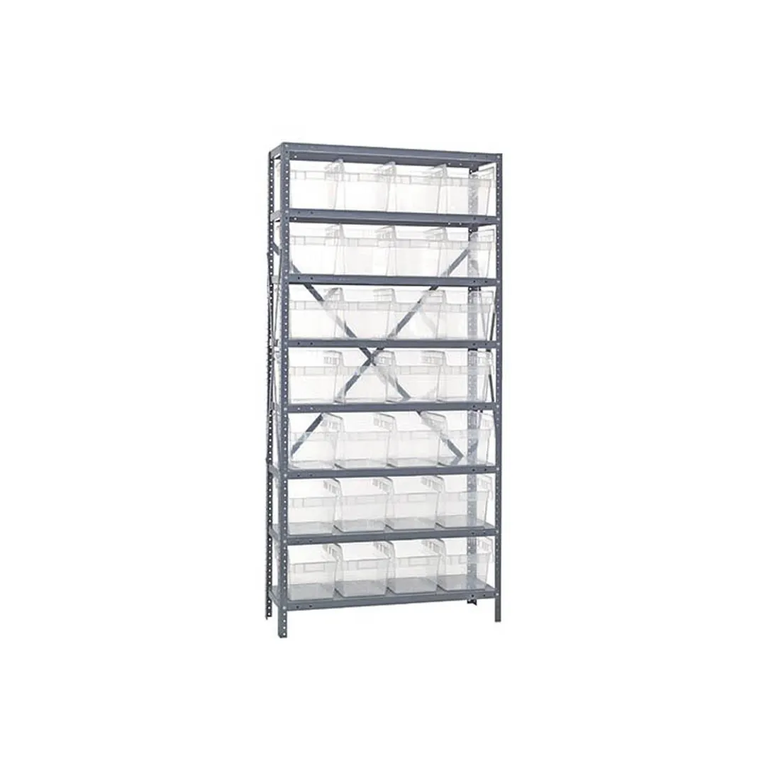 Quantum 1275-SB807CL Heavy-Duty Galvanized Steel 8 Shelf Shelving Unit w/ 28 Clear Bins Capacity 