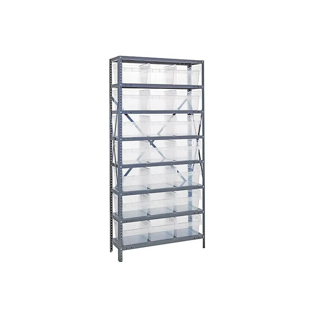 Quantum 1275-SB809CL Heavy-Duty Galvanized Steel 8 Shelf Shelving Unit w/ 21 Clear Bins Capacity 