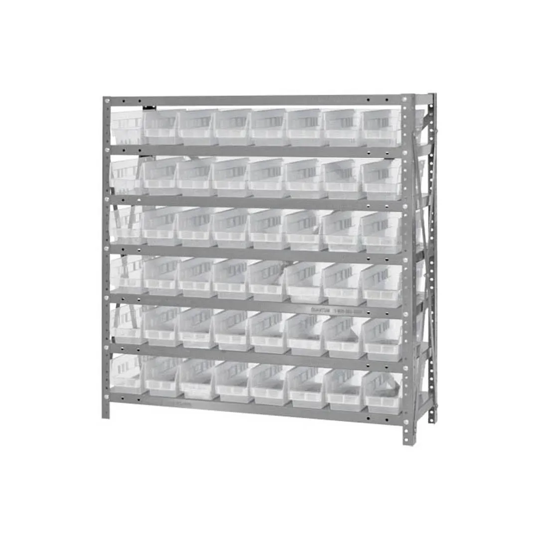 Quantum 1839-103CL Heavy-Duty Galvanized Steel 7 Shelf Shelving Unit w/ 48 Clear Bins Capacity