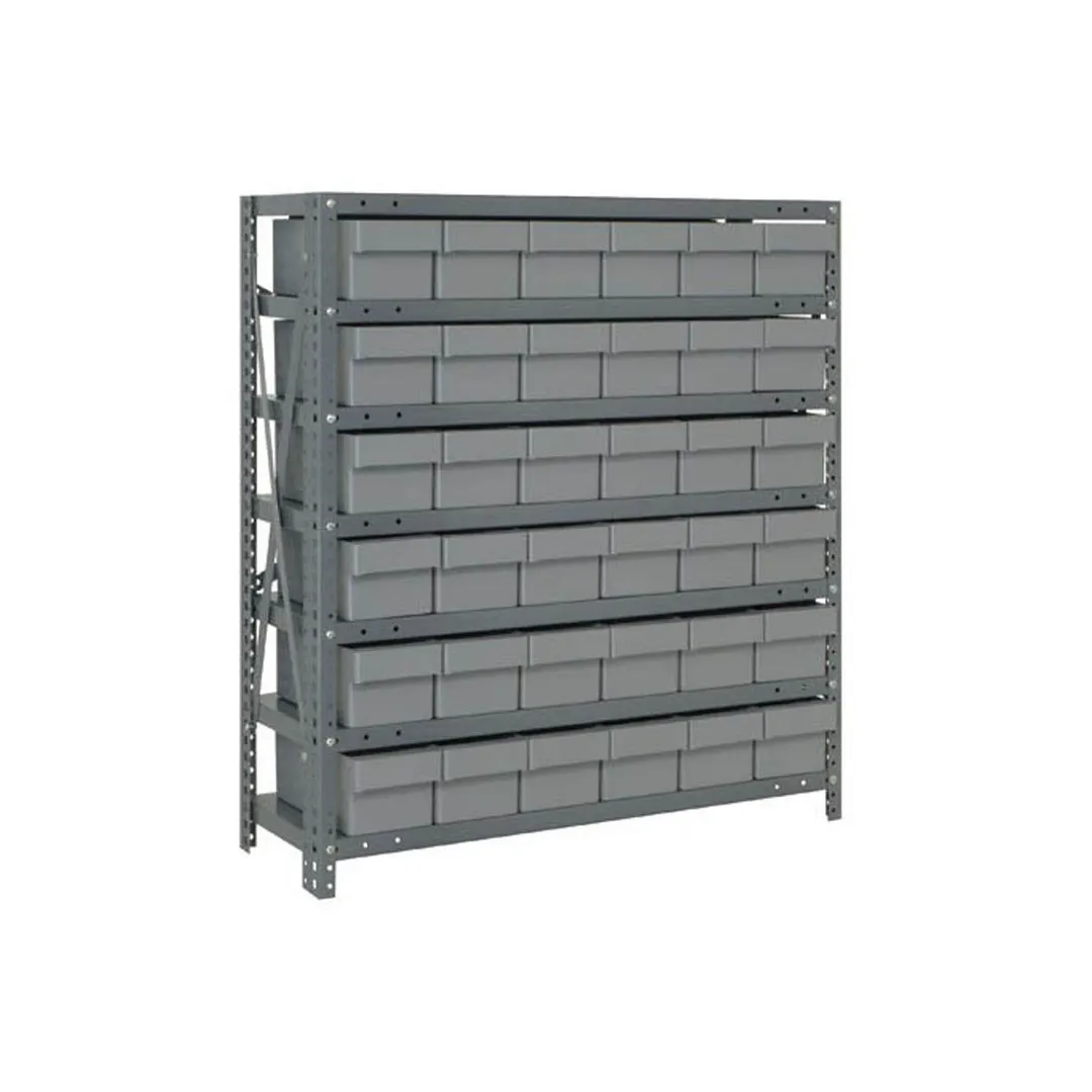 Quantum 1839-602 Heavy-Duty Galvanized Steel 7 Shelf Shelving Unit w/ 36 Bins Capacity