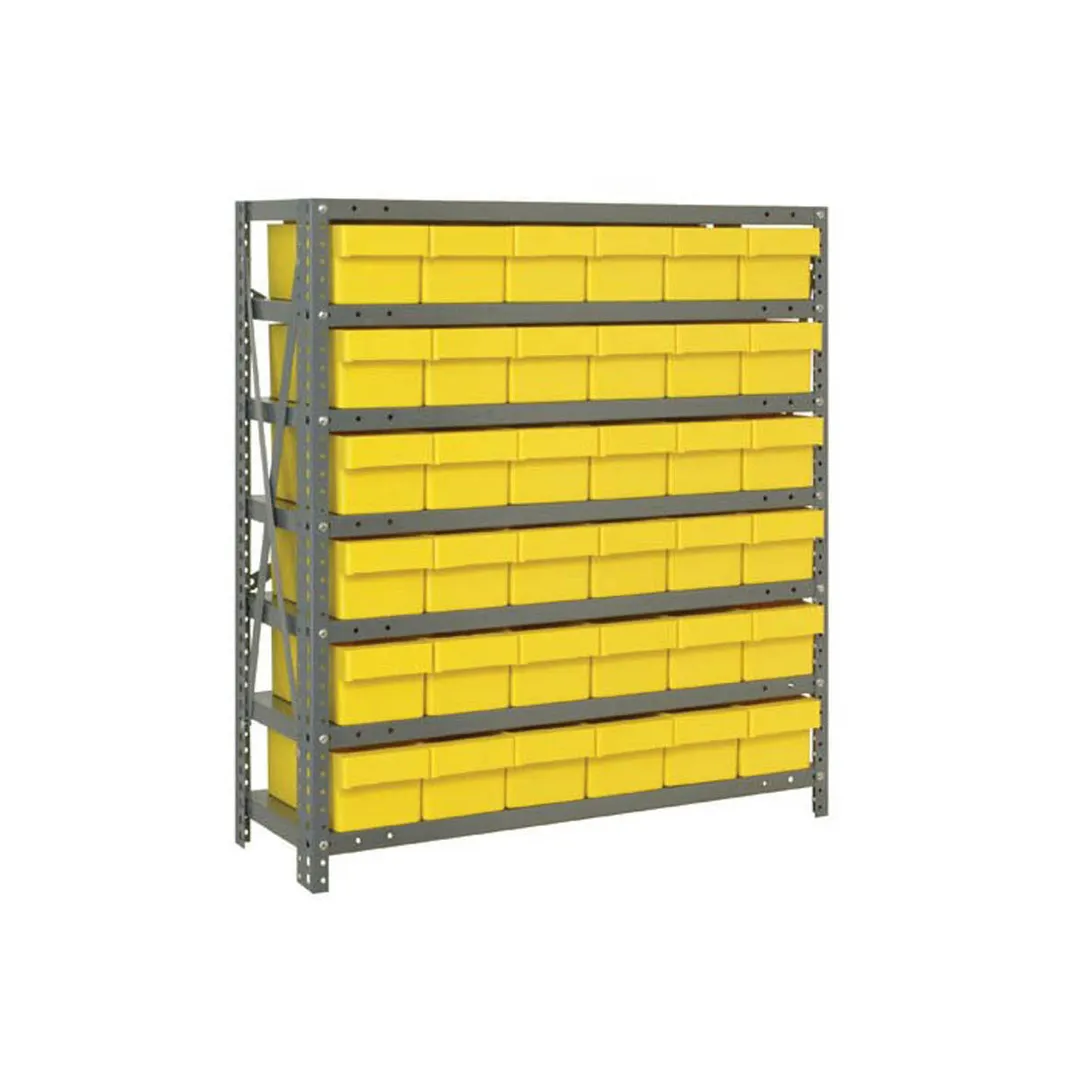 Quantum 1839-602 Heavy-Duty Galvanized Steel 7 Shelf Shelving Unit w/ 36 Bins Capacity