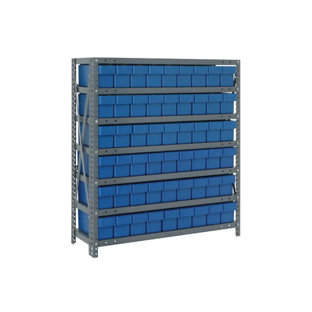 Quantum 1839-604 Heavy-Duty Galvanized Steel 7 Shelf Shelving Unit w/ 54 Bins Capacity