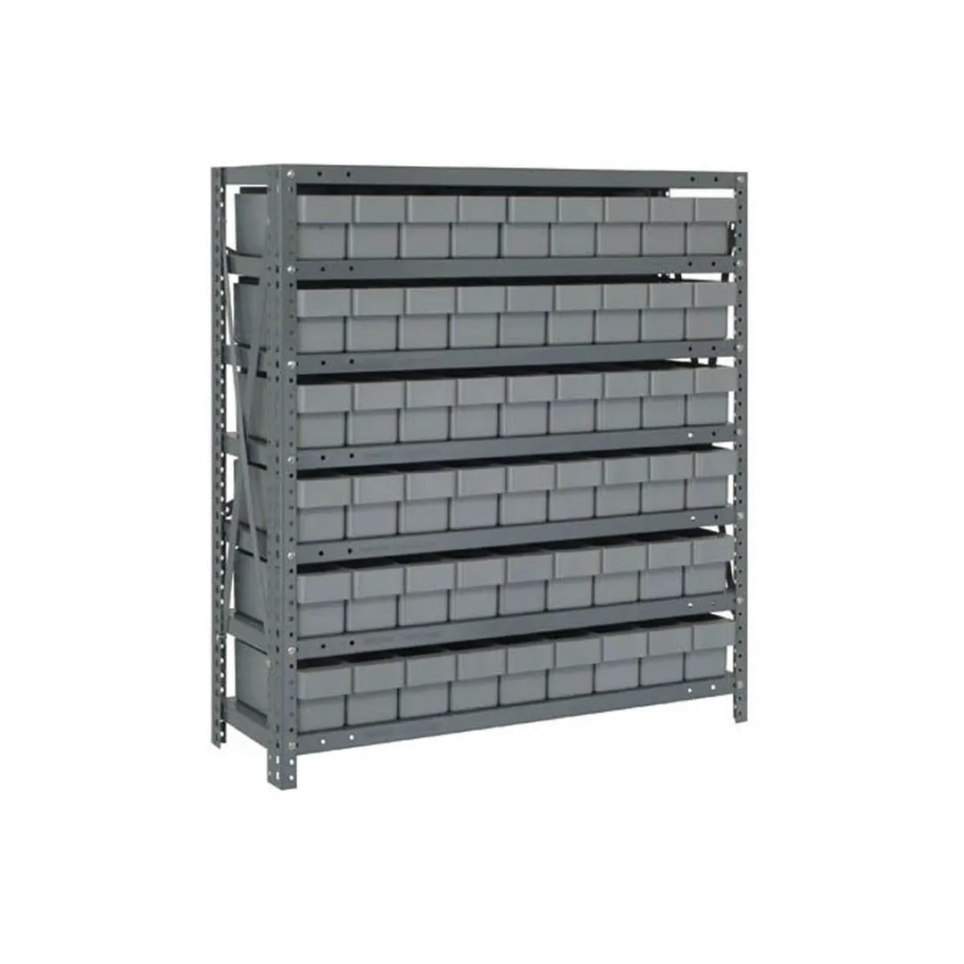 Quantum 1839-604 Heavy-Duty Galvanized Steel 7 Shelf Shelving Unit w/ 54 Bins Capacity