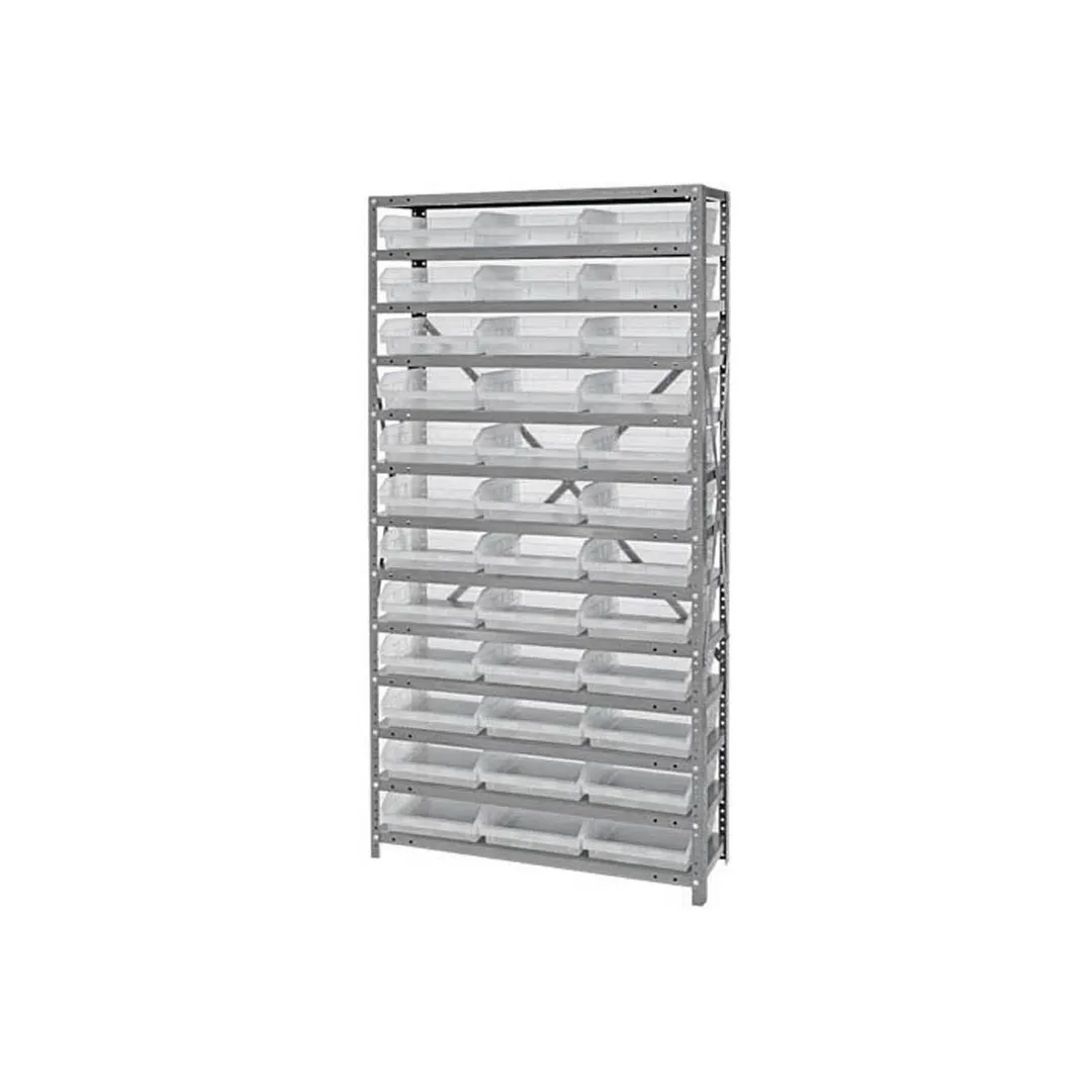Quantum 1875-110CL Heavy-Duty Galvanized Steel 13 Shelf Shelving Unit w/ 36 Clear Bins Capacity 