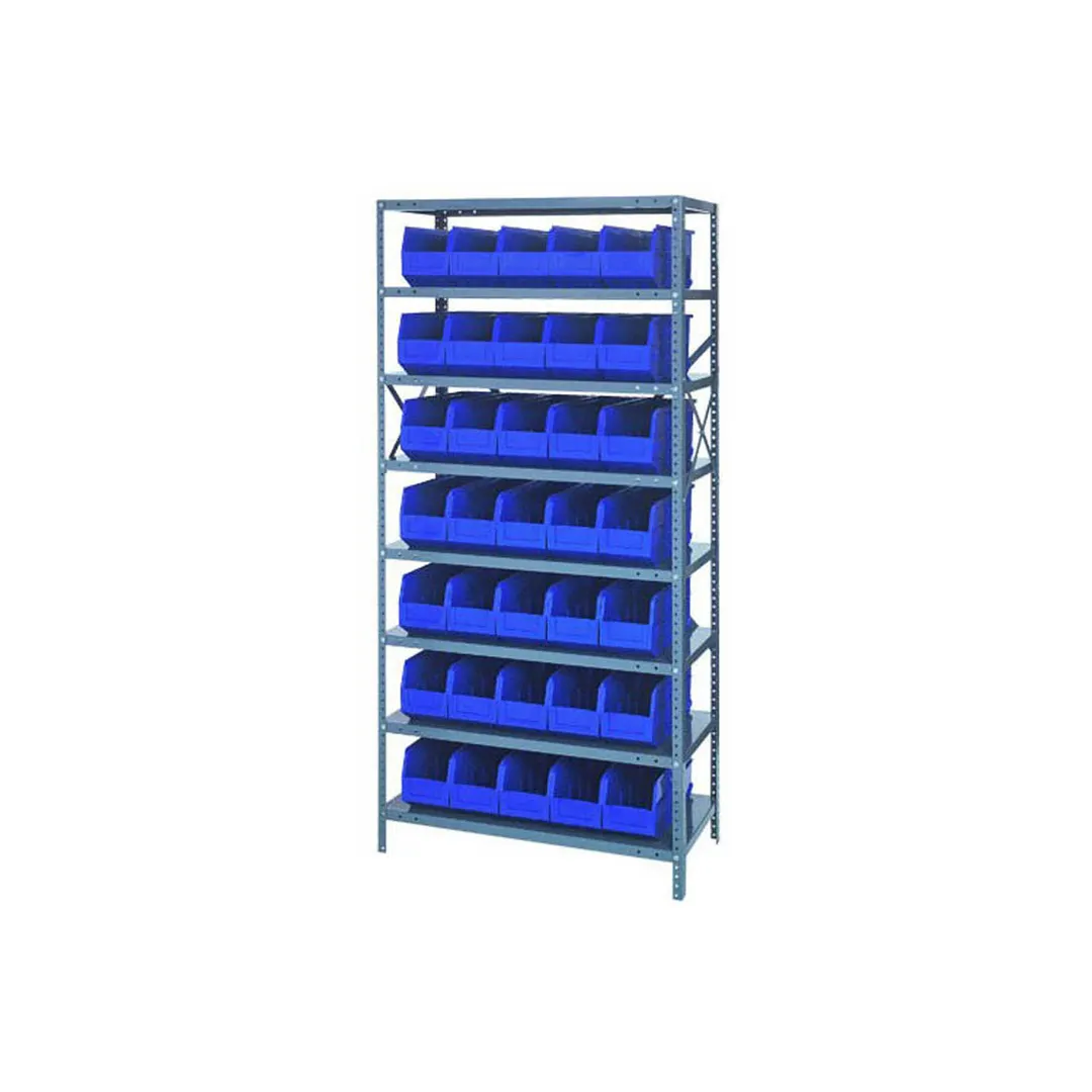 Quantum 1875-461 Heavy-Duty Galvanized Steel 8 Shelf Shelving Unit w/ 35 Bins Capacity 