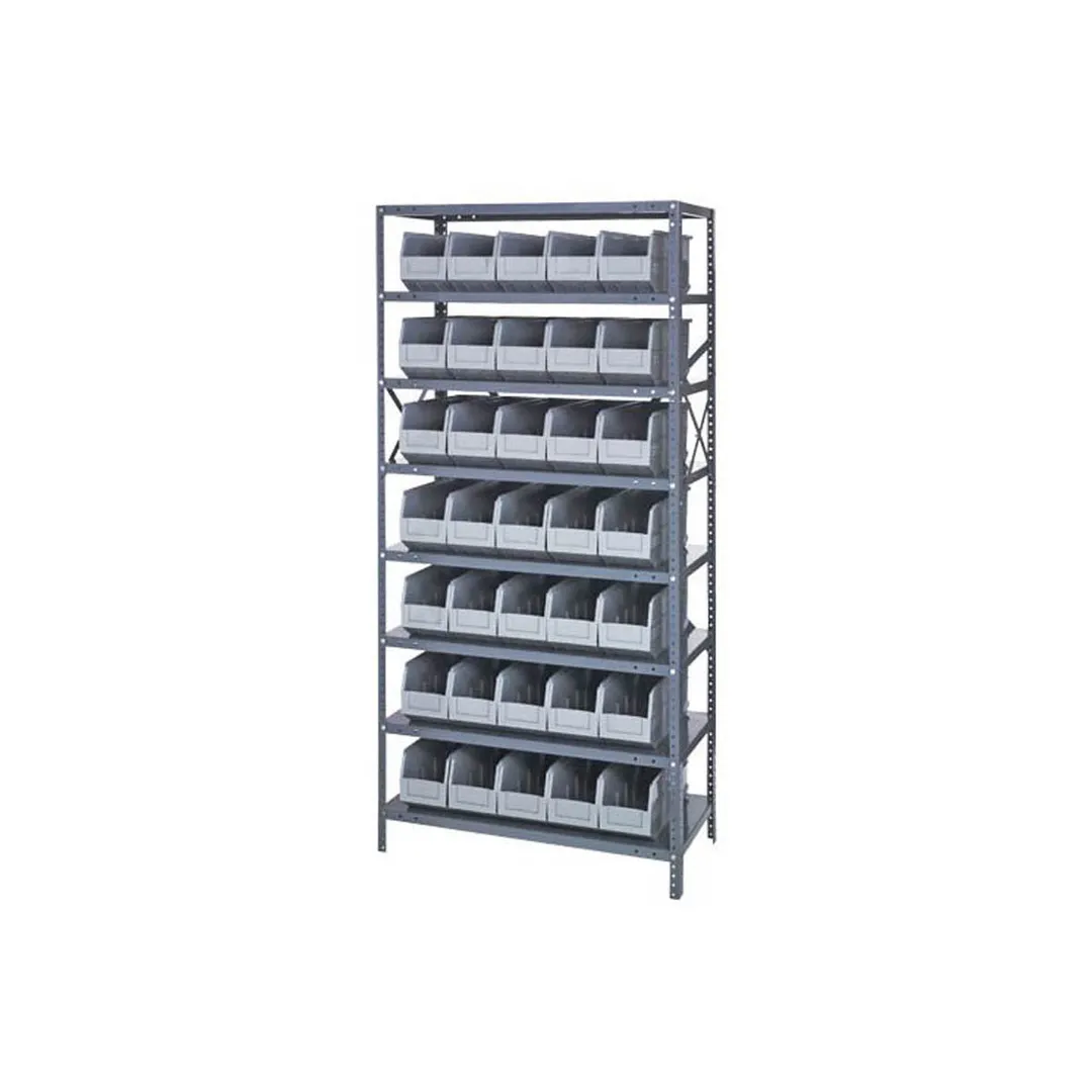 Quantum 1875-461 Heavy-Duty Galvanized Steel 8 Shelf Shelving Unit w/ 35 Bins Capacity 