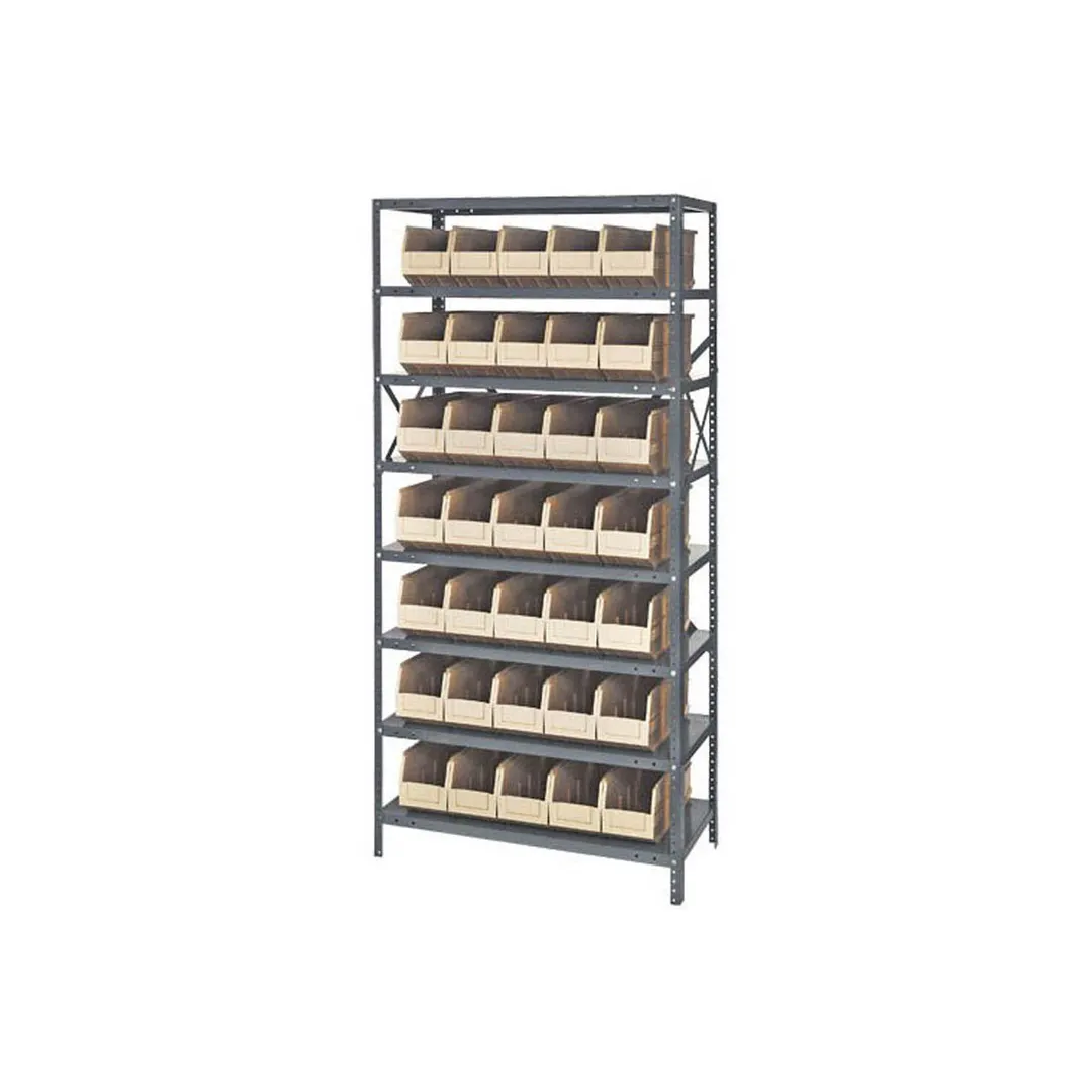 Quantum 1875-461 Heavy-Duty Galvanized Steel 8 Shelf Shelving Unit w/ 35 Bins Capacity 