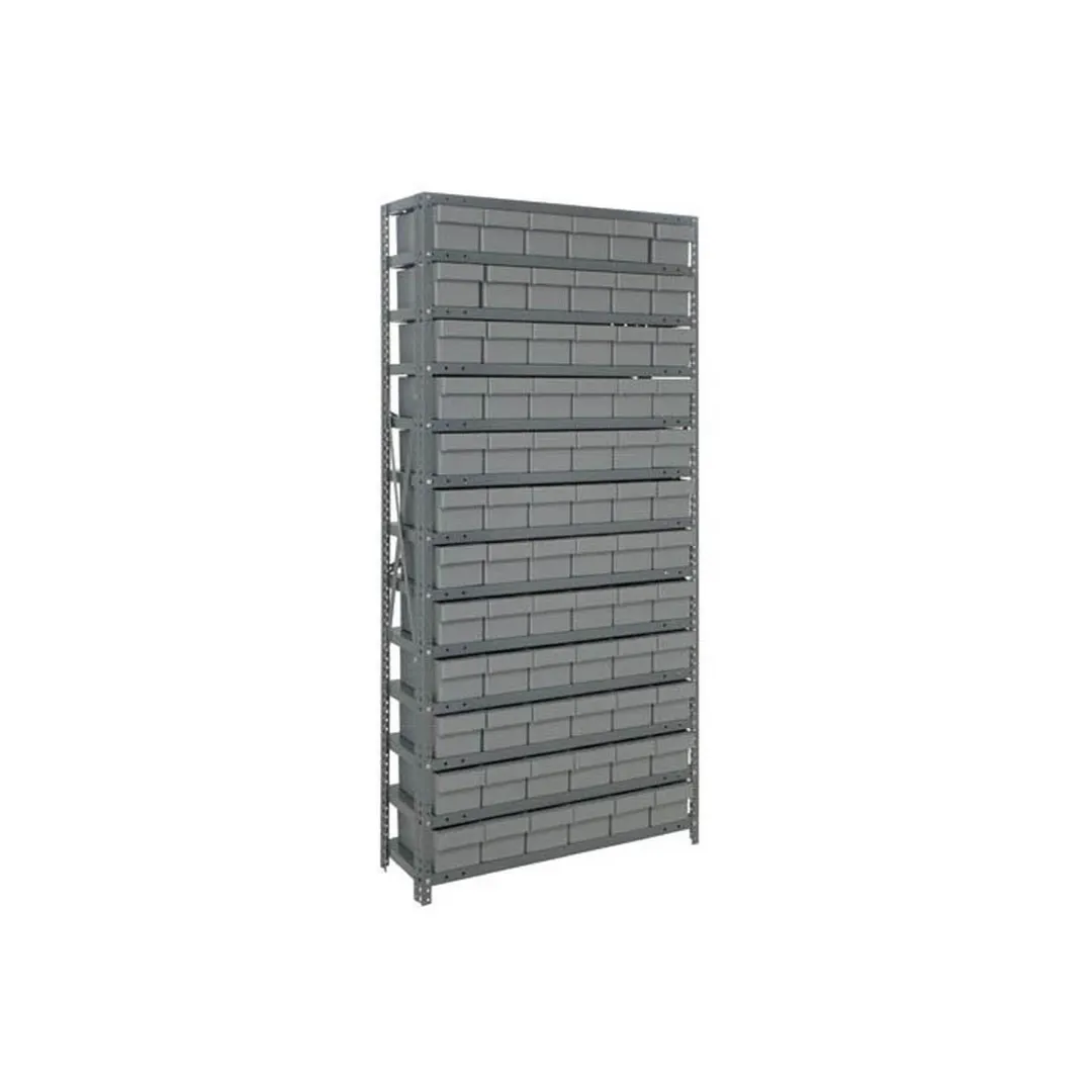 Quantum 1875-602 Heavy-Duty Galvanized Steel 13 Shelf Shelving Unit w/ 72 Bins Capacity