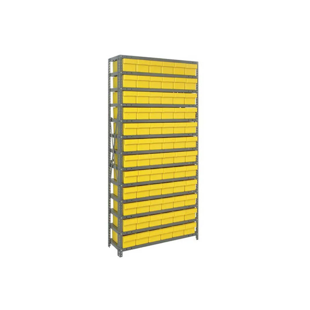 Quantum 1875-602 Heavy-Duty Galvanized Steel 13 Shelf Shelving Unit w/ 72 Bins Capacity
