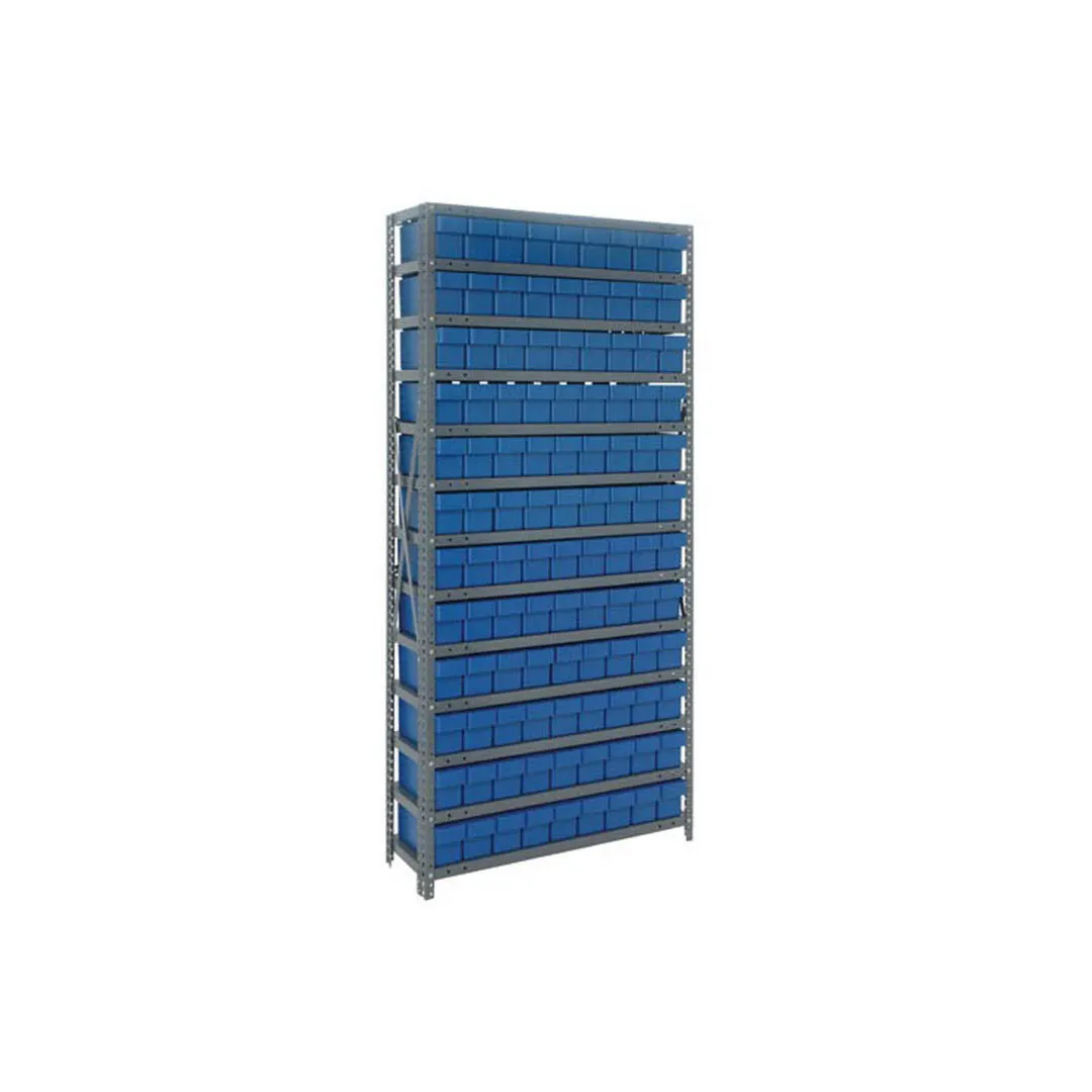 Quantum 1875-604 Heavy-Duty Galvanized Steel 13 Shelf Shelving Unit w/ 108 Bins Capacity