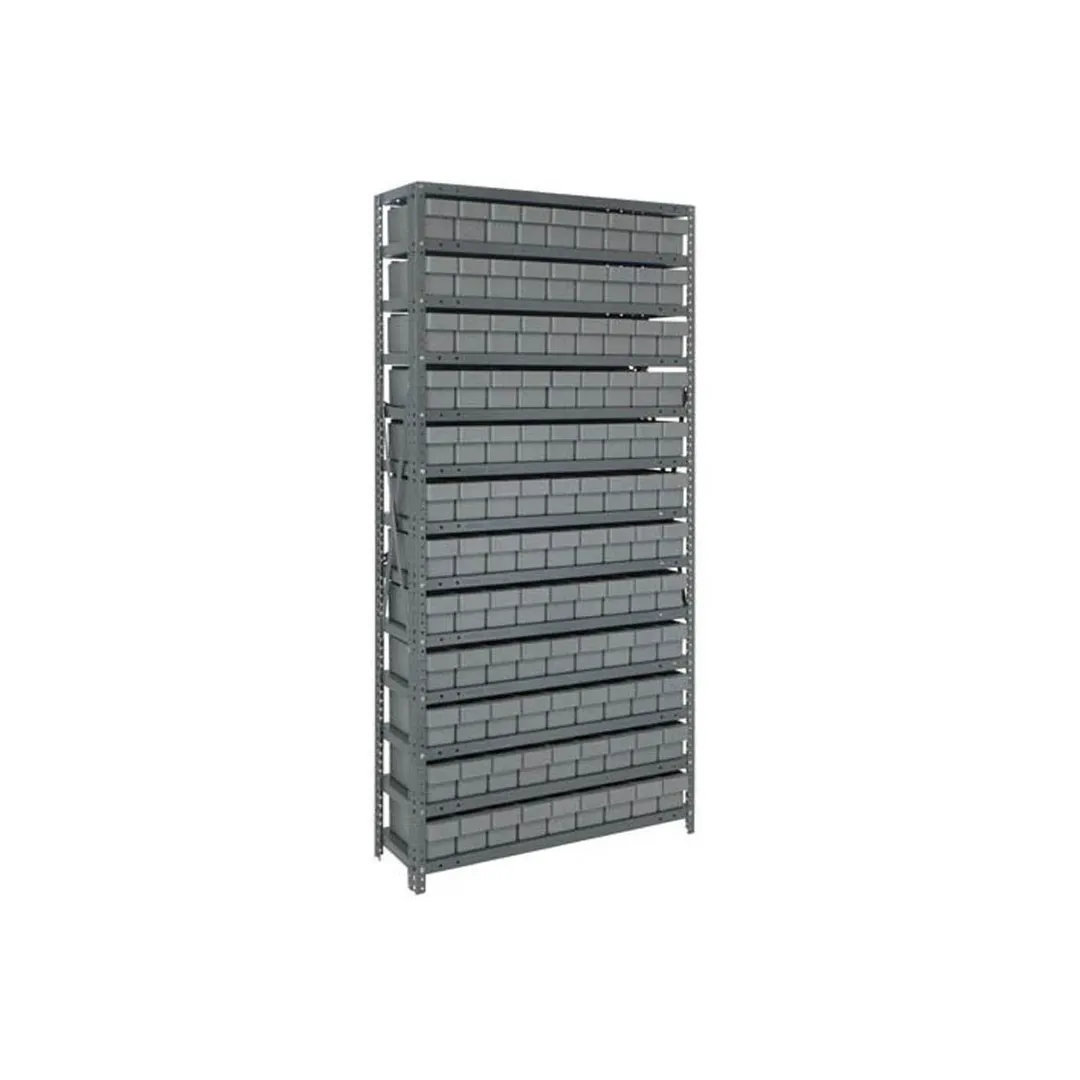 Quantum 1875-604 Heavy-Duty Galvanized Steel 13 Shelf Shelving Unit w/ 108 Bins Capacity
