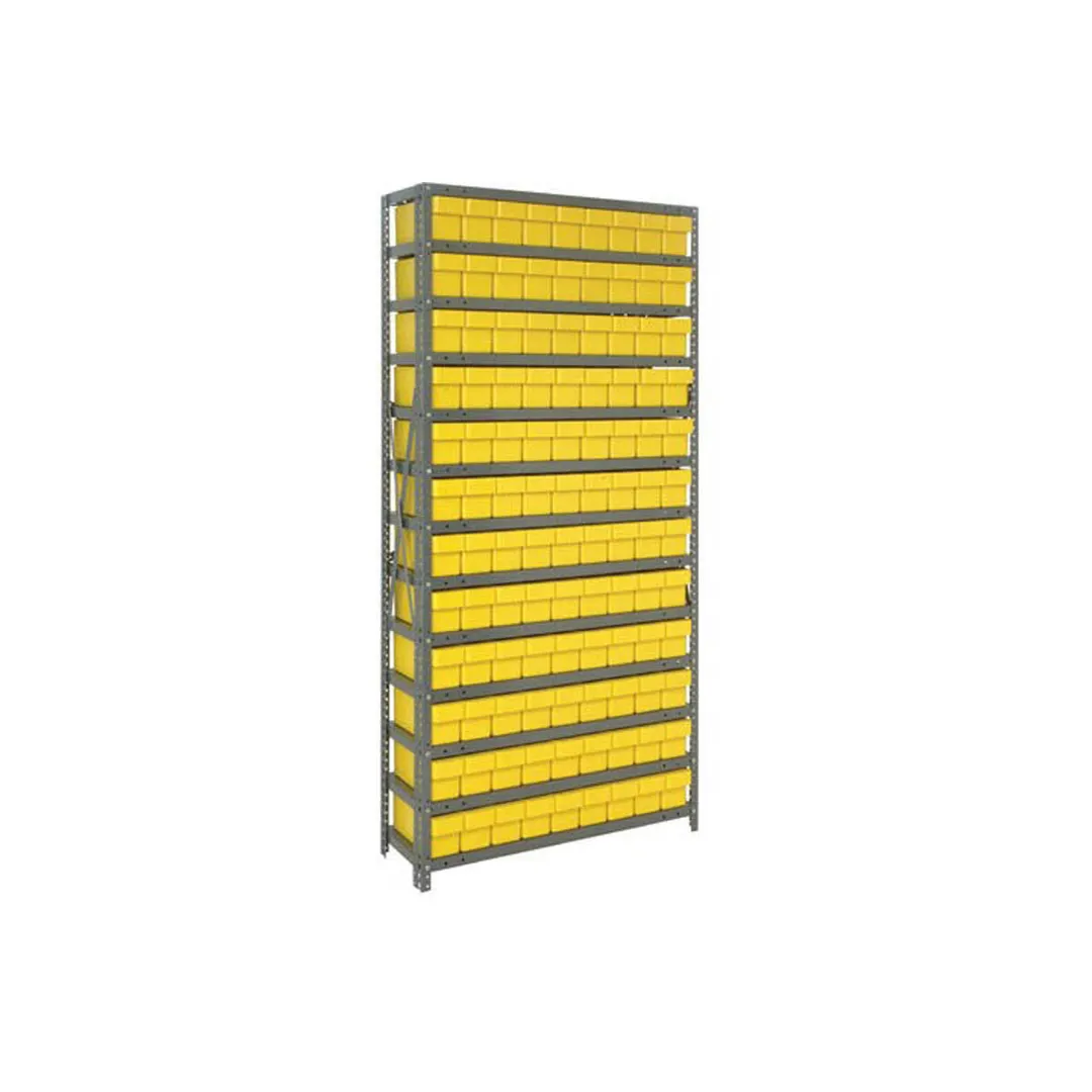 Quantum 1875-604 Heavy-Duty Galvanized Steel 13 Shelf Shelving Unit w/ 108 Bins Capacity