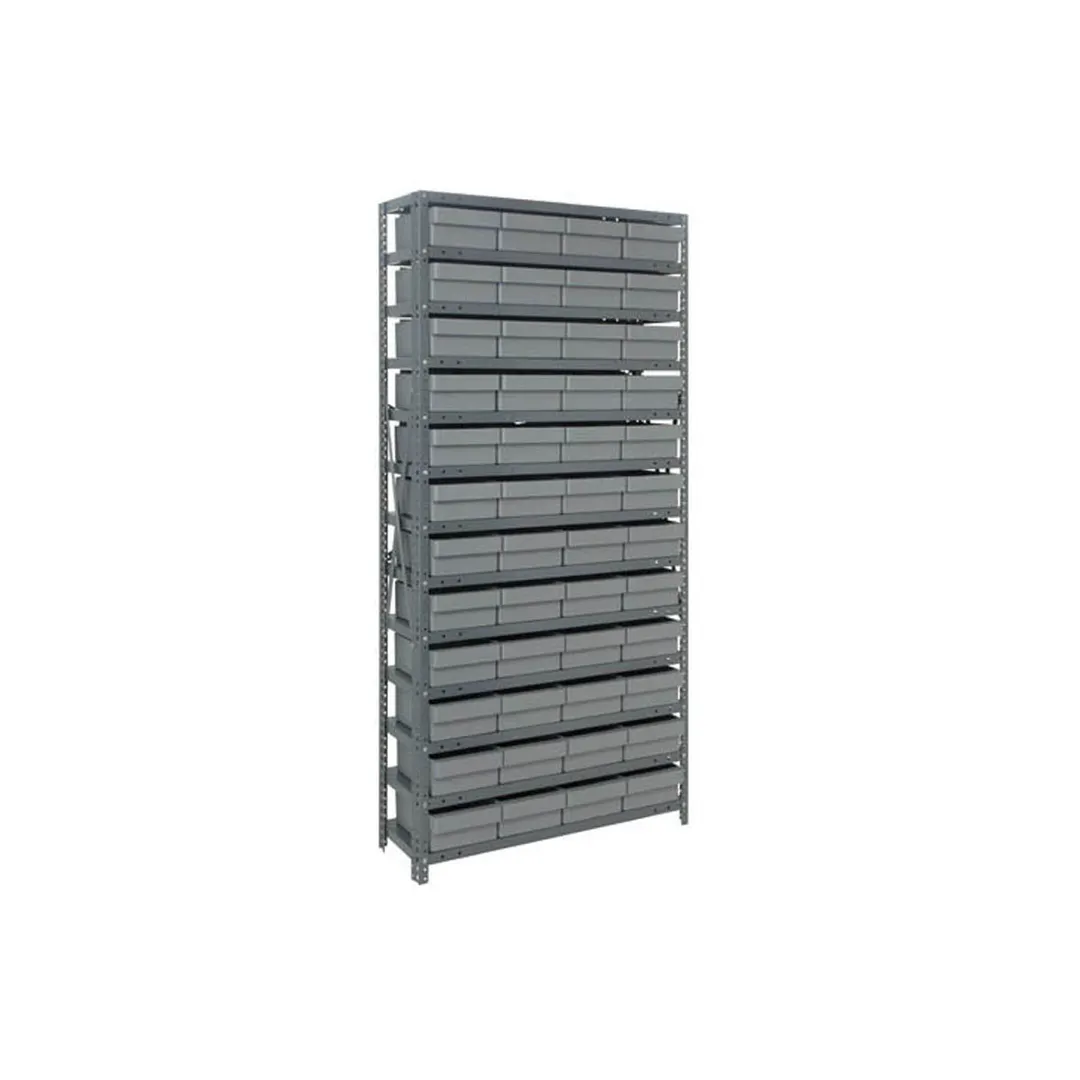 Quantum 1875-606 Heavy-Duty Galvanized Steel 13 Shelf Shelving Unit w/ 48 Bins Capacity