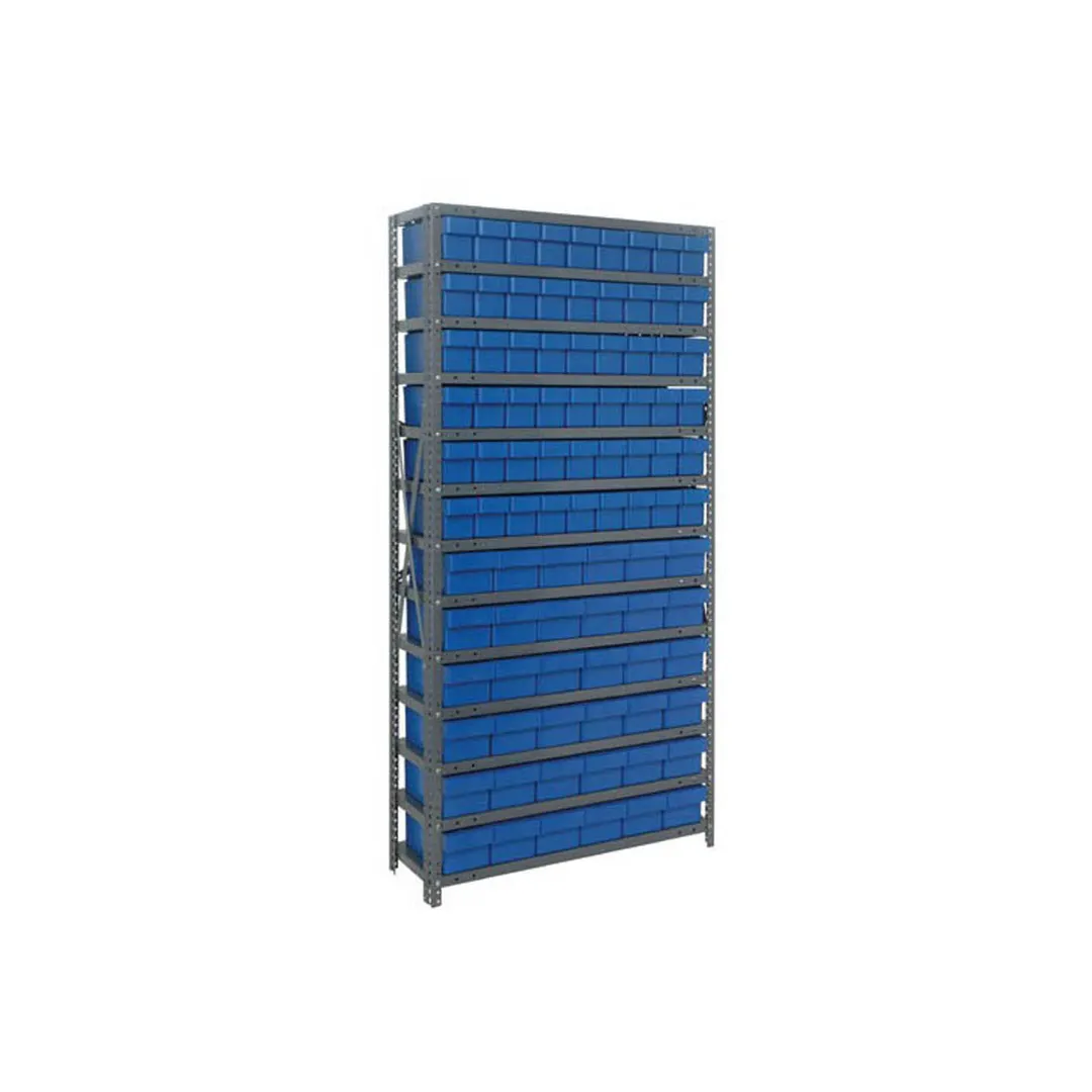 Quantum 1875-624 Heavy-Duty Galvanized Steel 13 Shelf Shelving Unit w/ 54 Bins Capacity