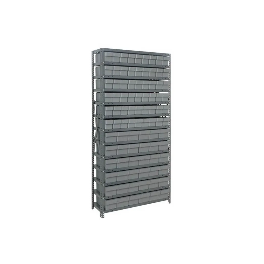 Quantum 1875-624 Heavy-Duty Galvanized Steel 13 Shelf Shelving Unit w/ 54 Bins Capacity