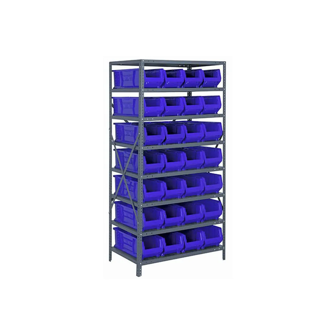 Quantum 2475-950 Heavy-Duty Galvanized Steel 8 Shelf Shelving Unit w/ 28 Bins Capacity