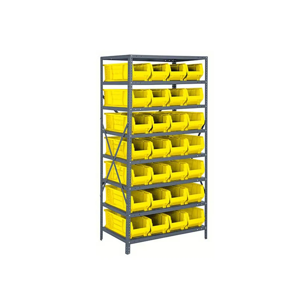 Quantum 2475-950 Heavy-Duty Galvanized Steel 8 Shelf Shelving Unit w/ 28 Bins Capacity