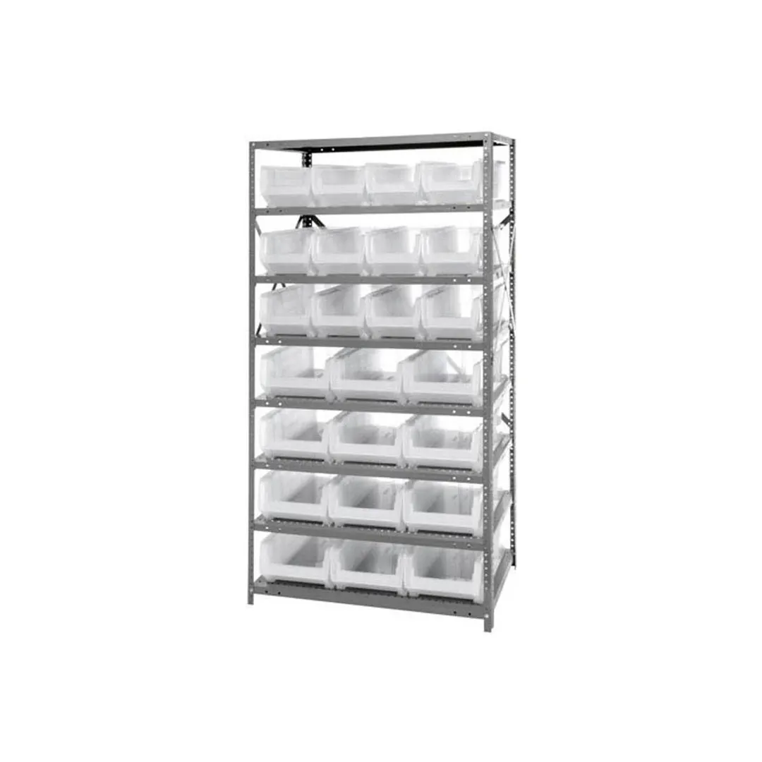 Quantum 2475-950952CL Heavy-Duty Galvanized Steel 8 Shelf Shelving Unit w/ 24 Clear Bins Capacity