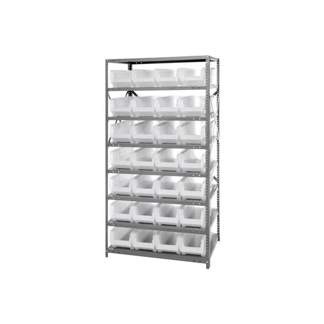 Quantum 2475-950CL Heavy-Duty Galvanized Steel 8 Shelf Shelving Unit w/ 28 Clear Bins Capacity