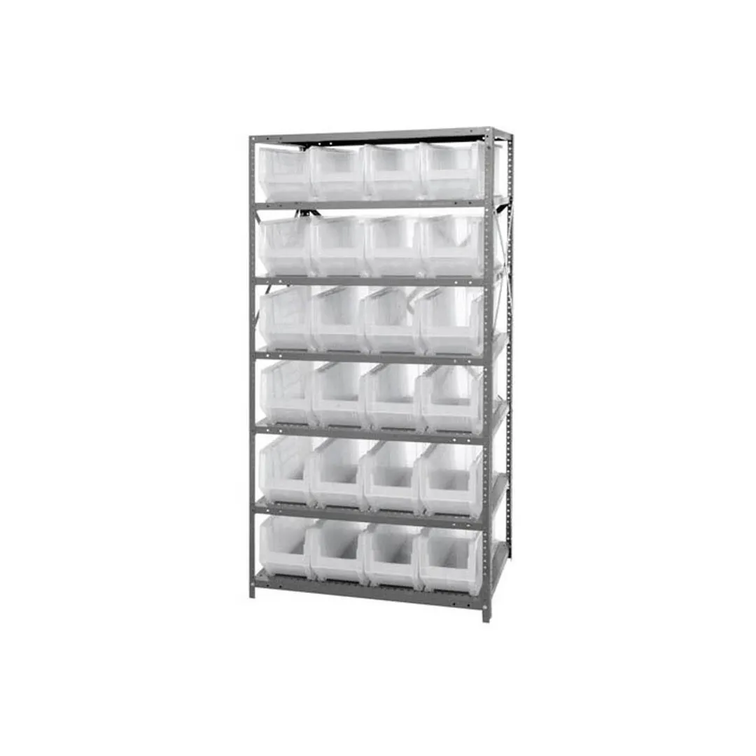Quantum 2475-951CL Heavy-Duty Galvanized Steel 8 Shelf Shelving Unit w/ 24 Clear Bins Capacity 