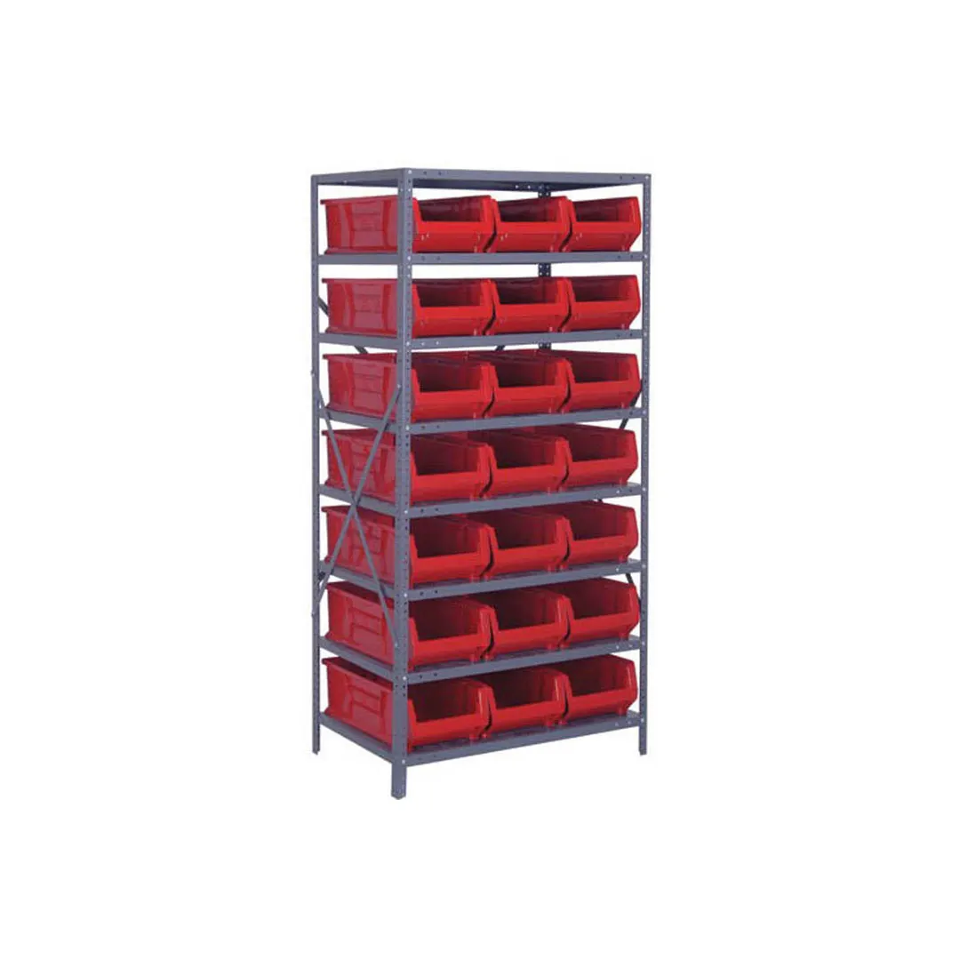 Quantum 2475-952 Heavy-Duty Galvanized Steel 8 Shelf Shelving Unit w/ 21 Bins Capacity 