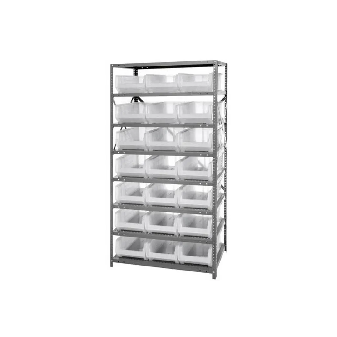 Quantum 2475-952CL Heavy-Duty Galvanized Steel 8 Shelf Shelving Unit w/ 21 Clear Bins Capacity 