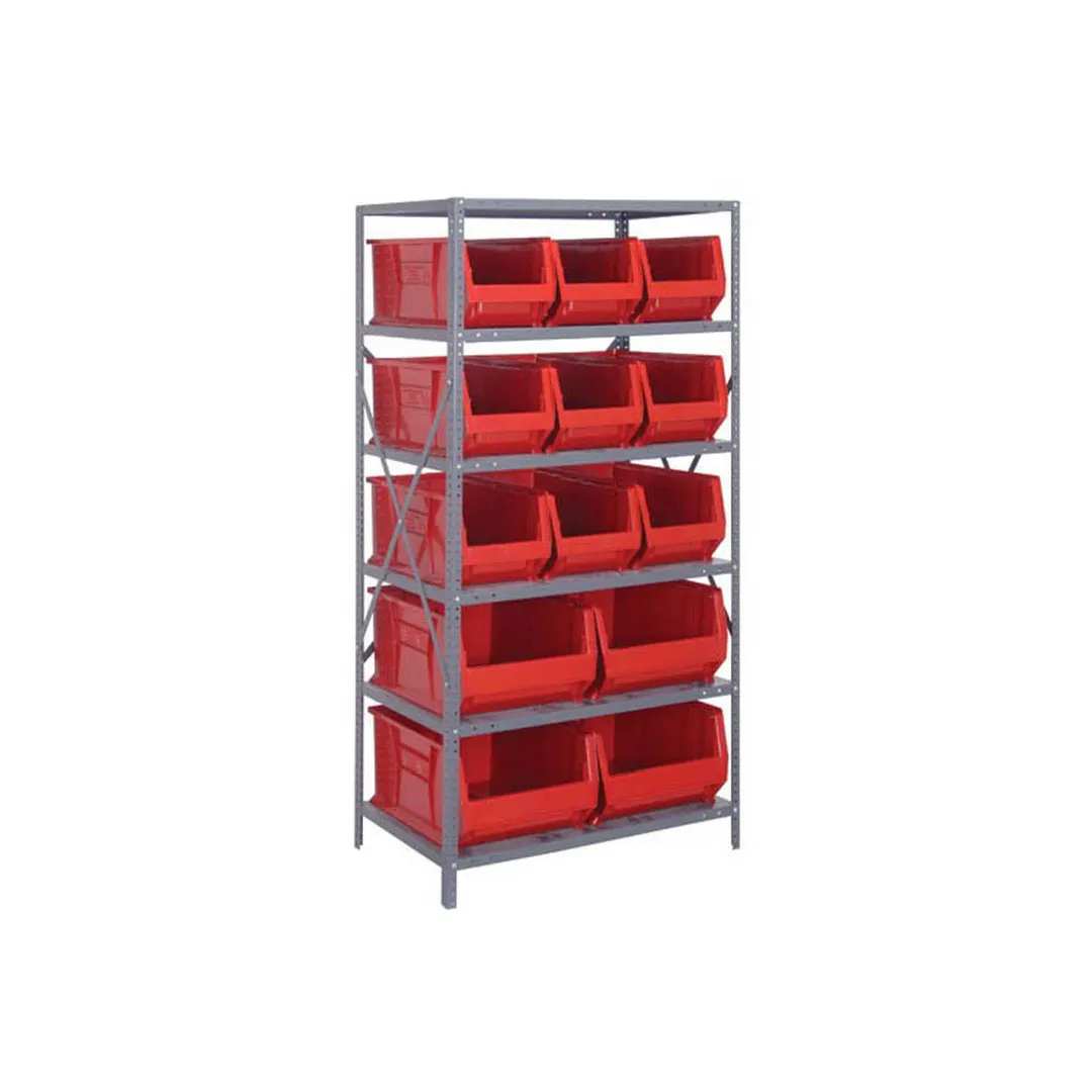 Quantum 2475-953954 Heavy-Duty Galvanized Steel 8 Shelf Shelving Unit w/ 13 Bins Capacity