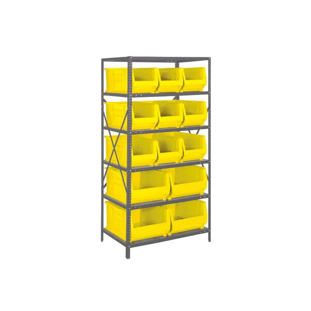Quantum 2475-953954 Heavy-Duty Galvanized Steel 8 Shelf Shelving Unit w/ 13 Bins Capacity