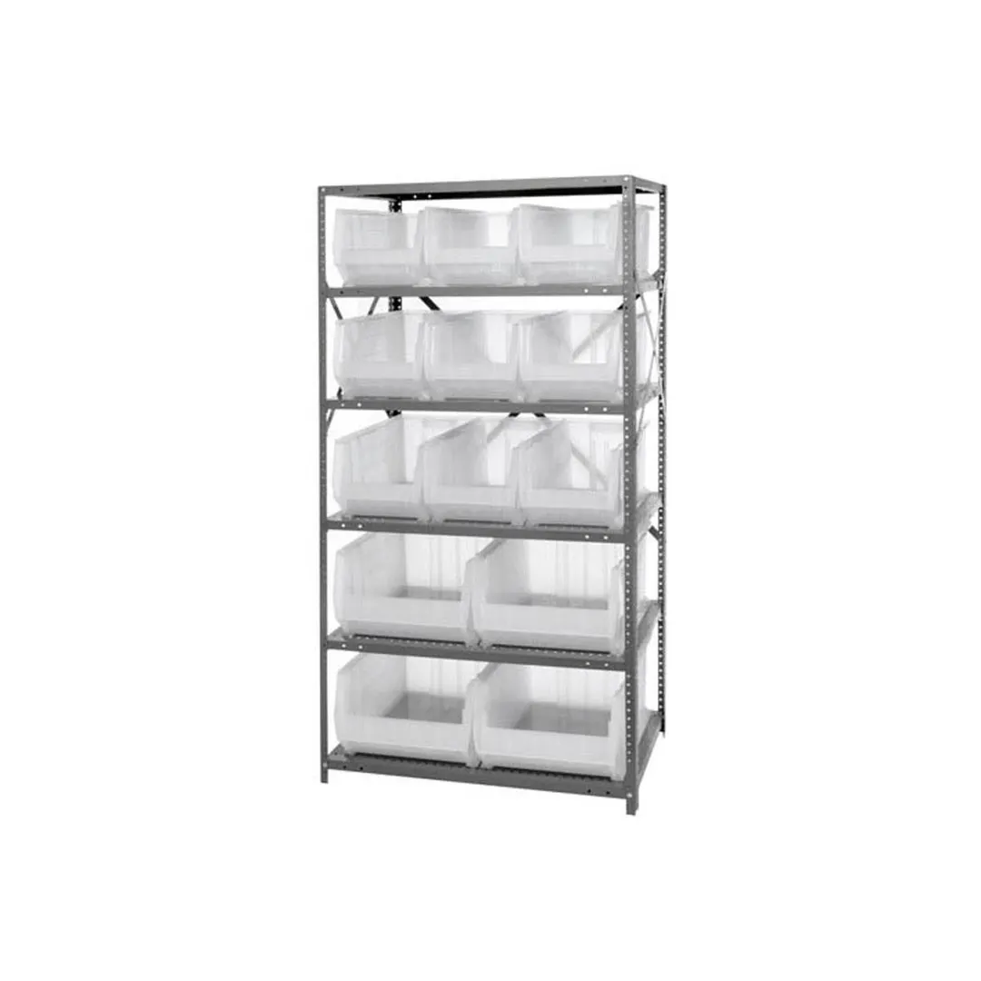 Quantum 2475-953954CL Heavy-Duty Galvanized Steel 8 Shelf Shelving Unit w/ 13 Clear Bins Capacity