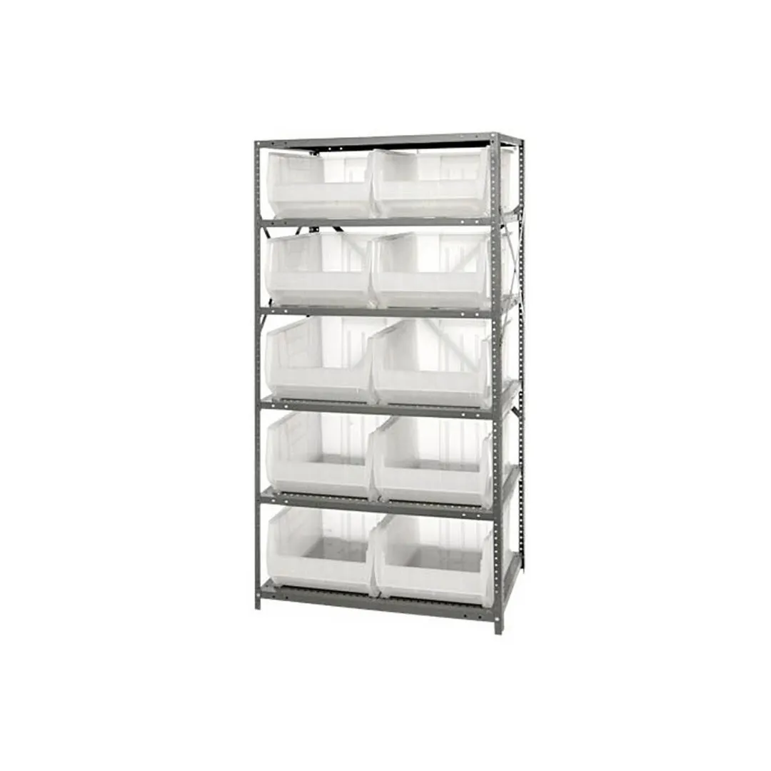 Quantum 2475-954CL Heavy-Duty Galvanized Steel 8 Shelf Shelving Unit w/ 10 Clear Bins Capacity 