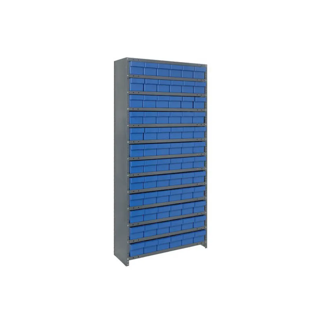 Quantum CL1275-601 Heavy Duty 13 Shelf Euro Drawer Shelving Closed Unit w/ 72 Bins Capacity