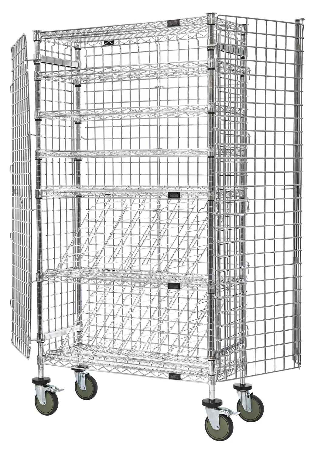 Quantum M1436-69MIXSEC Mobile Security Wine Rack, 36"W x 18"D x 69"H, Chrome Finish, 3 Shelves, NSF Certified, 4 Casters