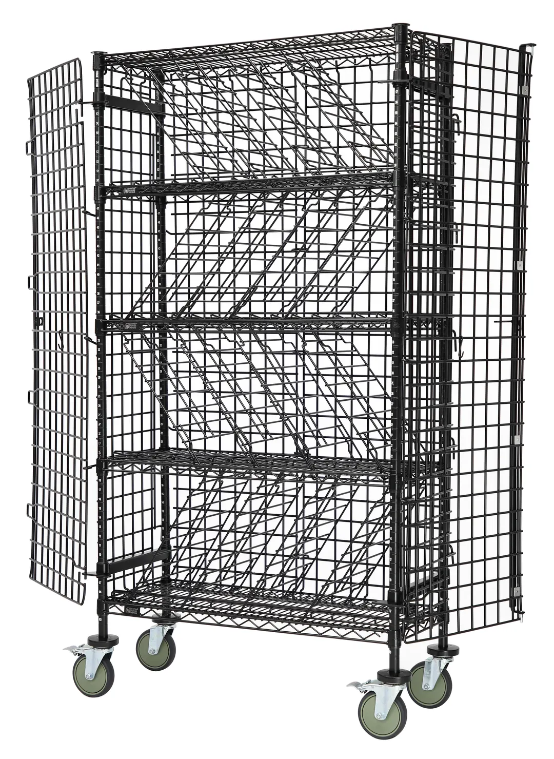 Quantum M1448-69BWSECBK Mobile Security Wine Bulk Storage Rack, 48"W x 18"D x 69"H, 4 Casters, Black Epoxy Finish, NSF Certified